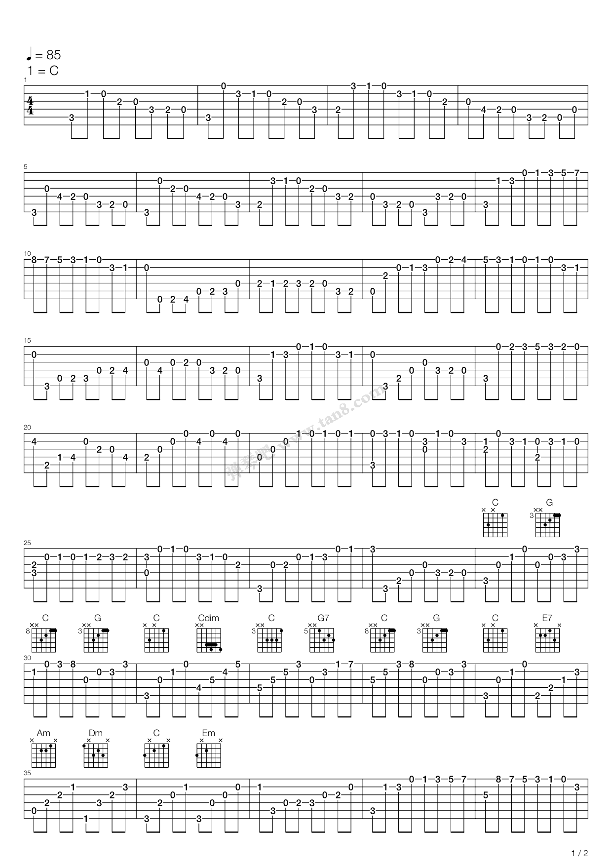 《古典吉他卡尔卡西25首练习曲》,卡尔卡西25首练习曲(六线谱 吉他谱