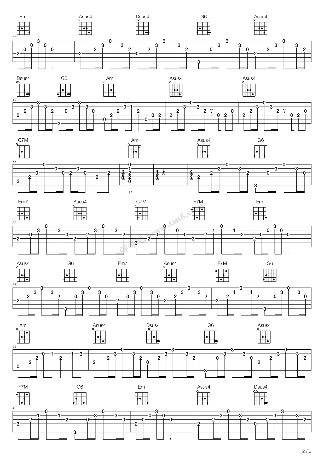 《渡风》,刘珂矣(六线谱 吉他谱吉他谱 第2页