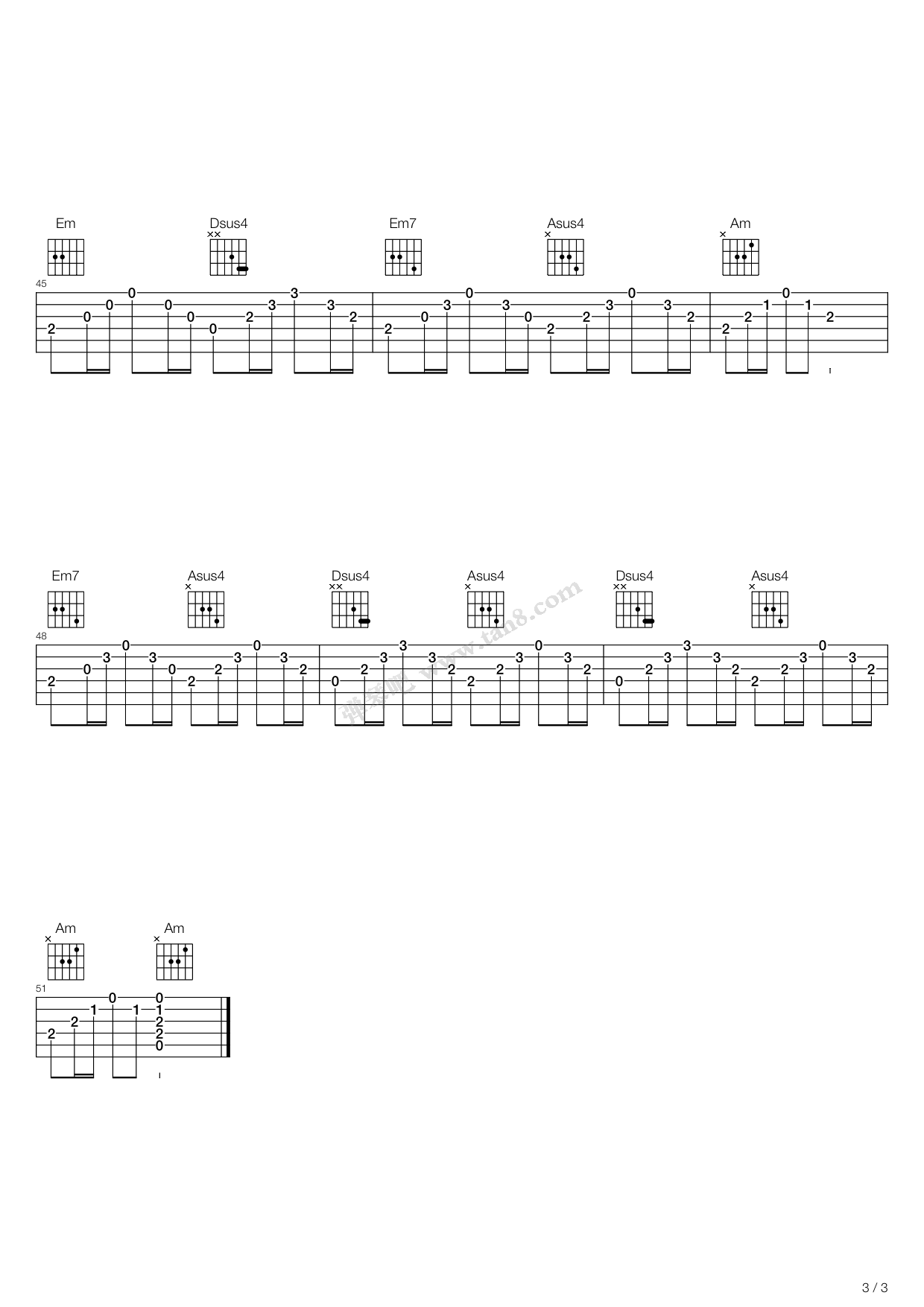 《渡风》,刘珂矣(六线谱 吉他谱吉他谱 第3页