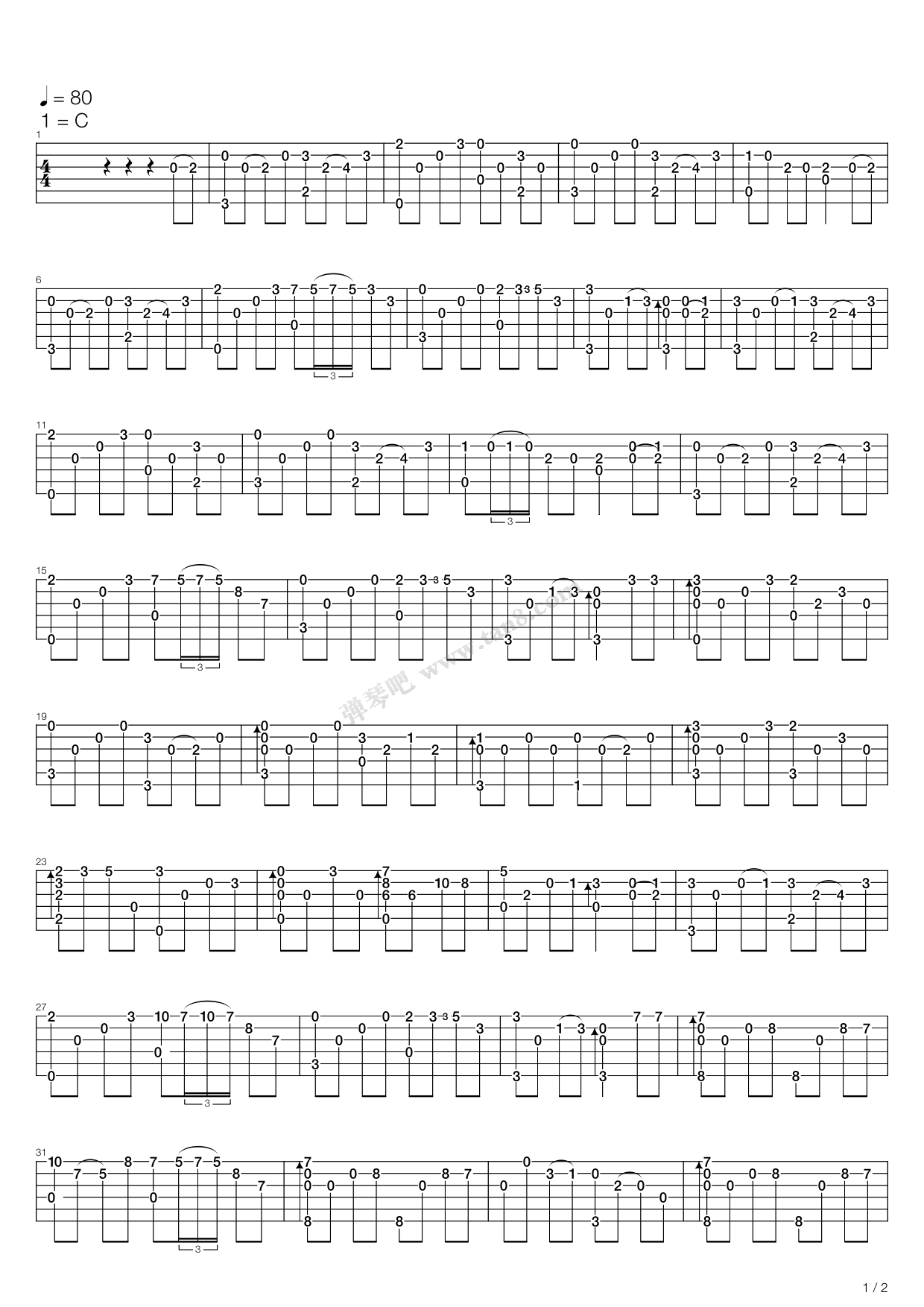 《flower不调弦版》,岸部真明(六线谱 吉他谱吉他谱 第1页