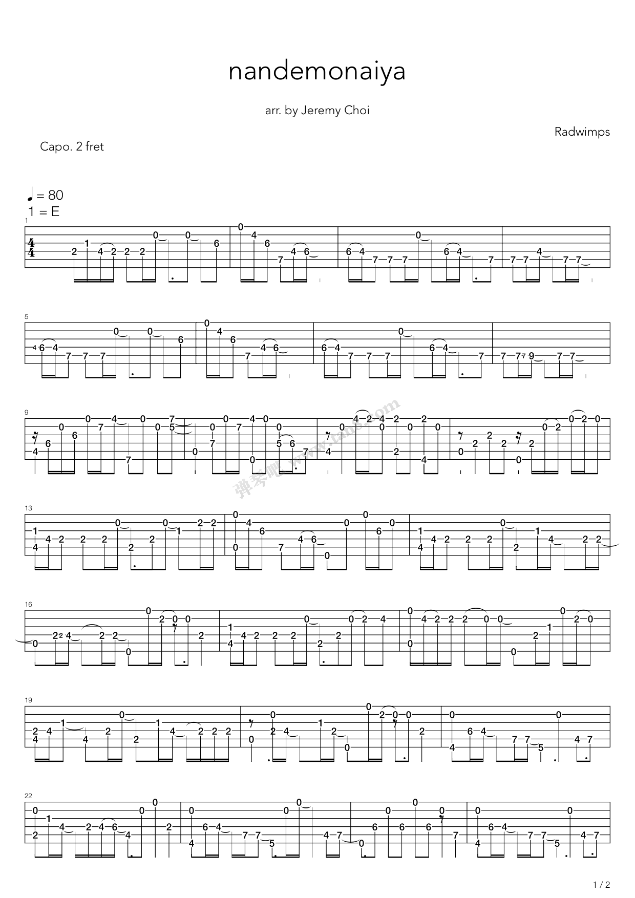 《nandemonaiya 没什么大不了》,jeremy choi(六线谱 吉他谱吉他谱 第