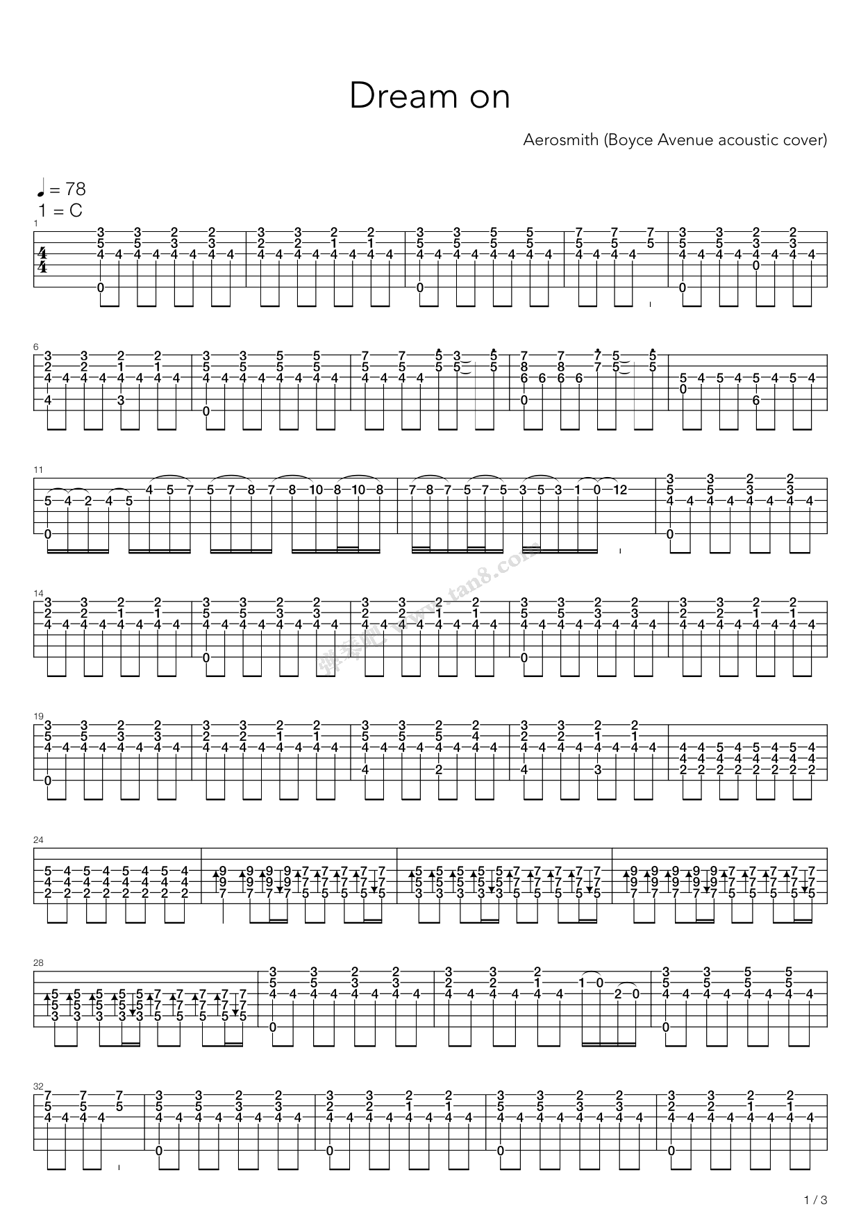 《dream on》,aerosmith(六线谱 吉他谱吉他谱 第1页