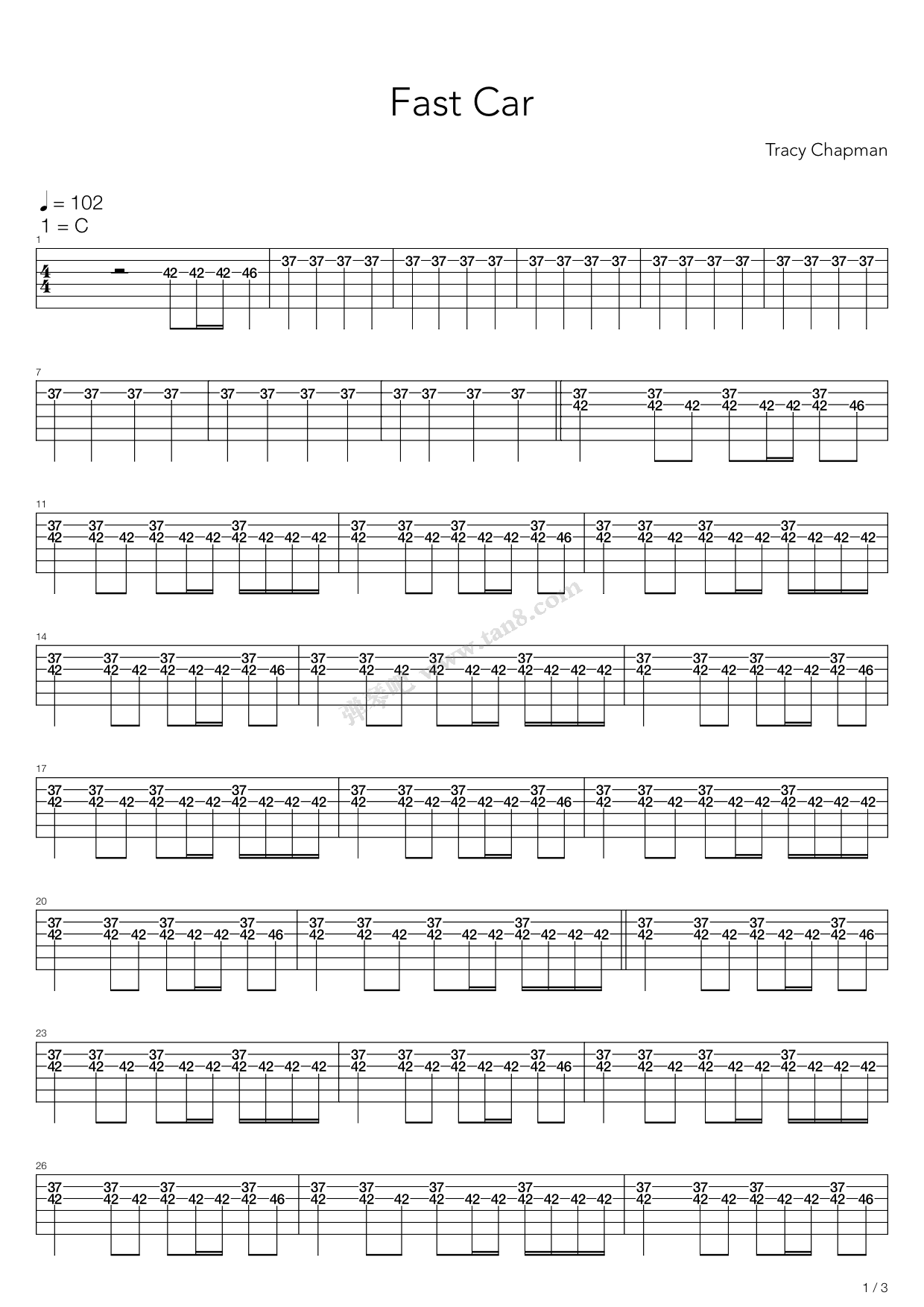 《fast car》,tracy chapman(六线谱 吉他谱吉他谱 第3页