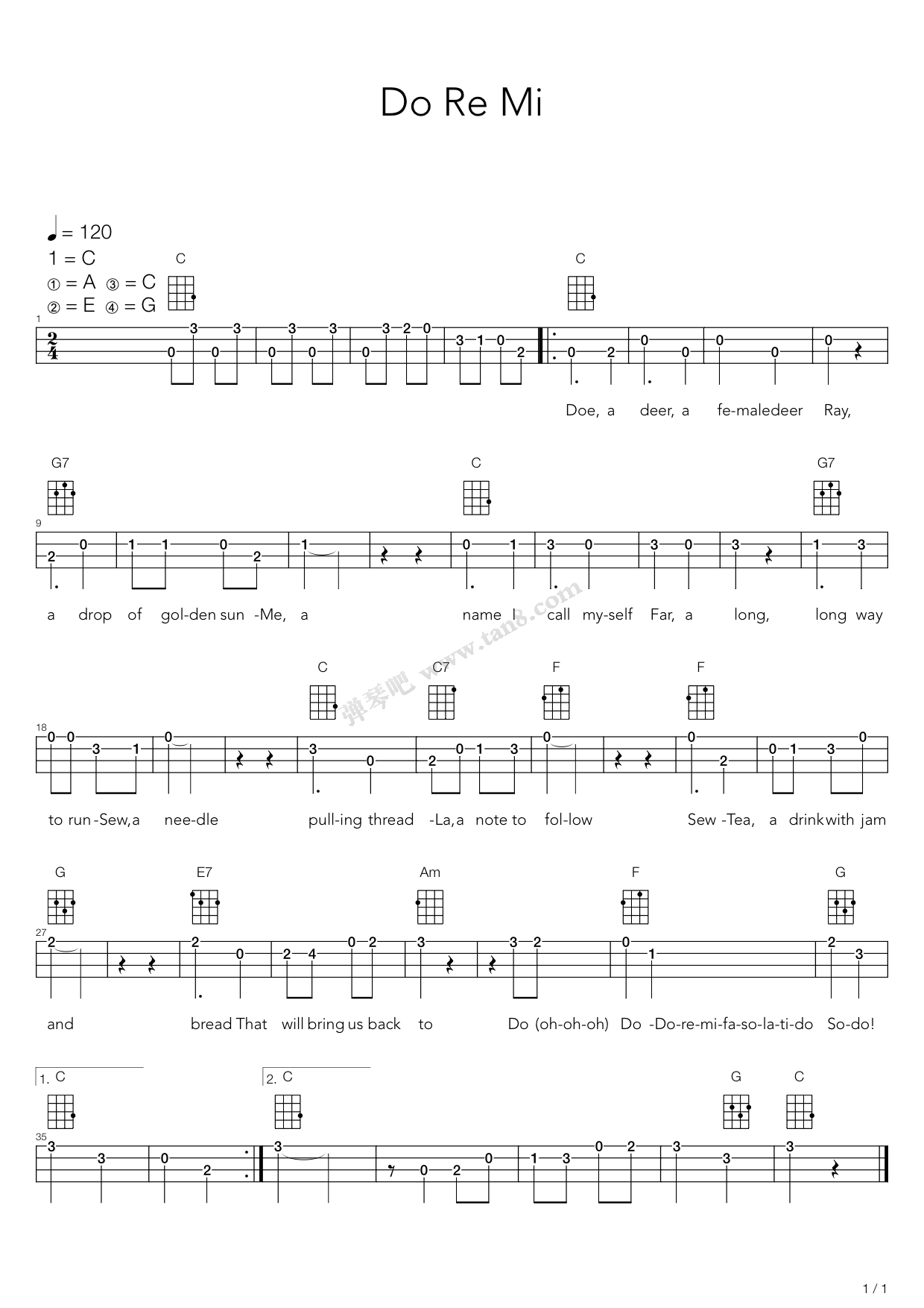 mi(the sound of music,音乐之声)》,the sound of music(六线谱 吉他