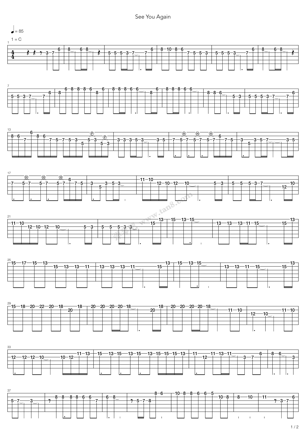 See-You-Again指弹吉他谱_吉他谱_搜谱网