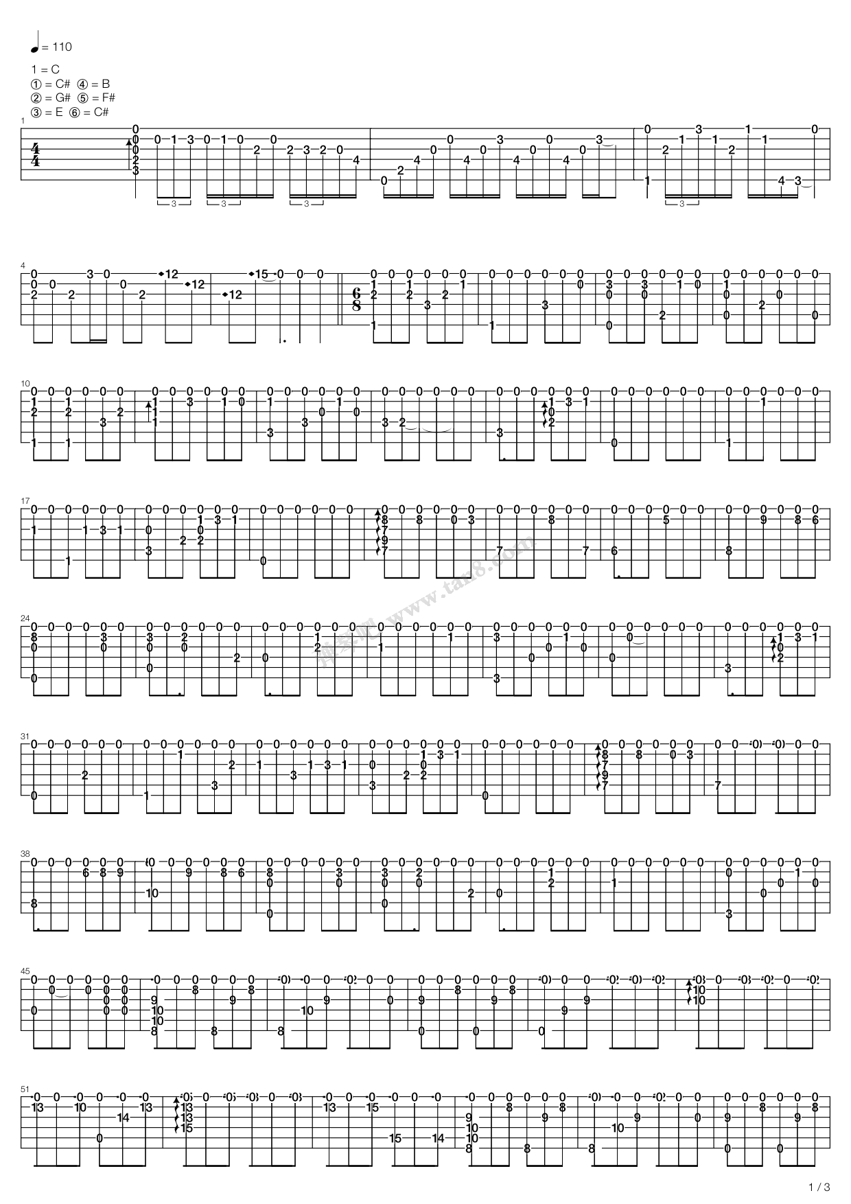 《圣诞结(指弹)》,陈奕迅(六线谱 吉他谱吉他谱 第1页