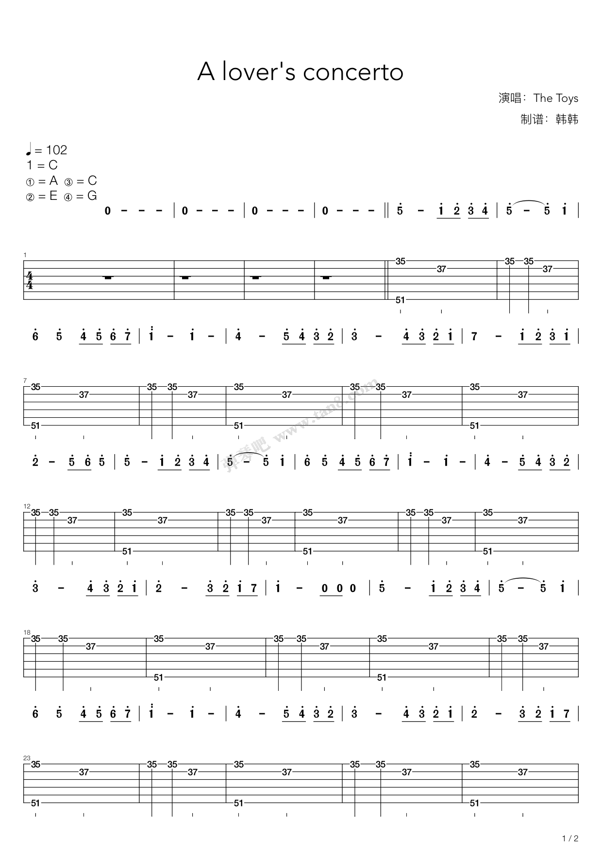 aloversconcerto尤克里里弹唱谱