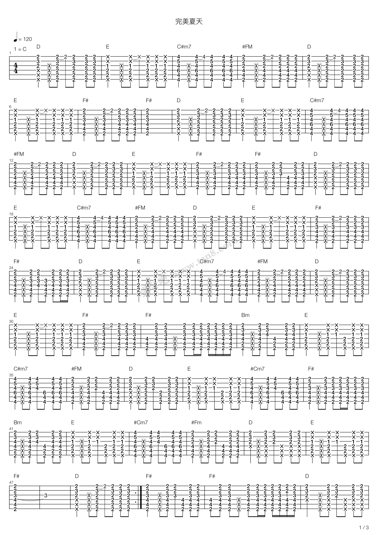 完美夏天 吉他谱-虫虫吉他谱免费下载