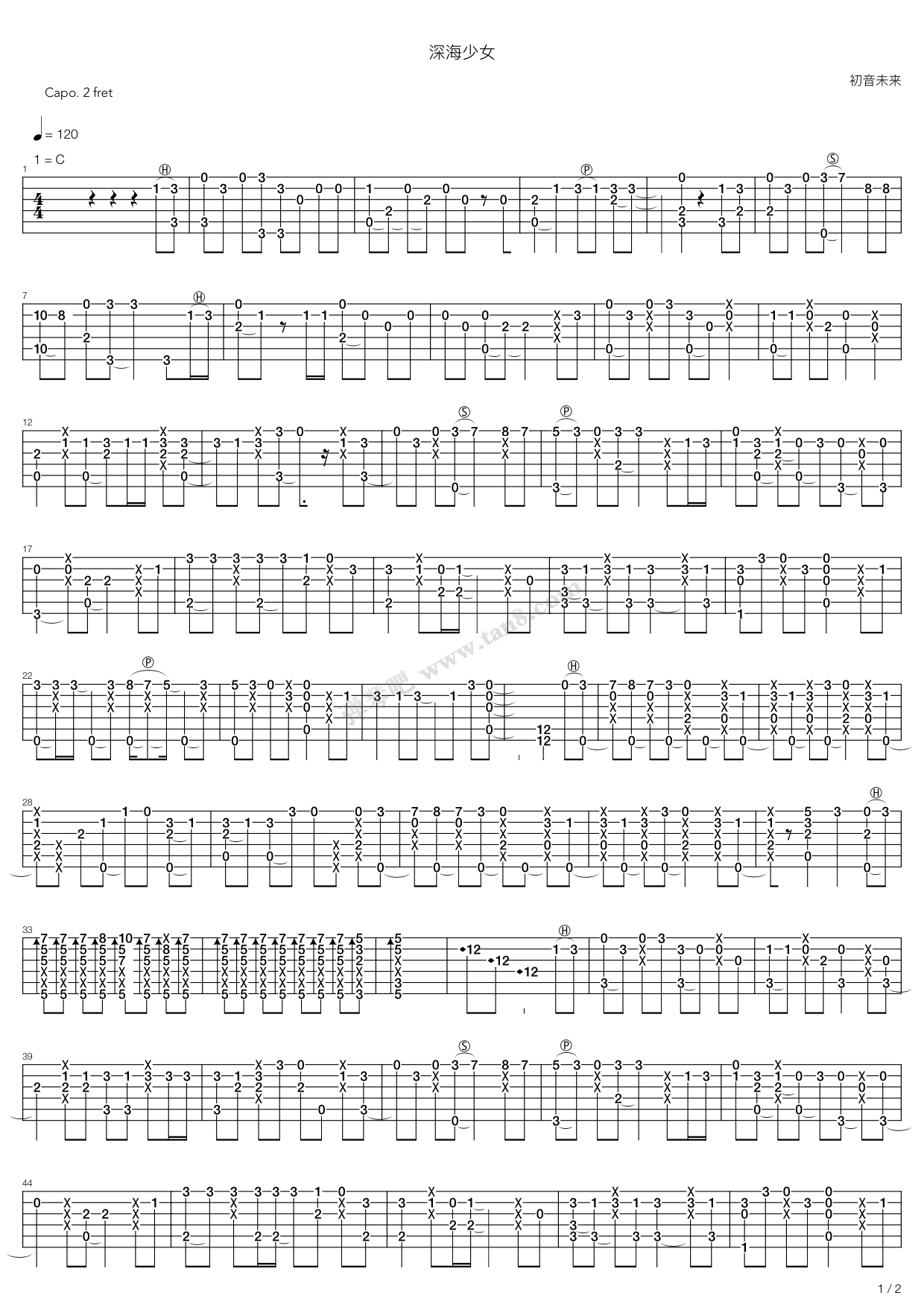 张雨生《大海》高清吉他指弹独奏谱完美版+视频示范【两个版本】 - 第2页 | 极易音乐