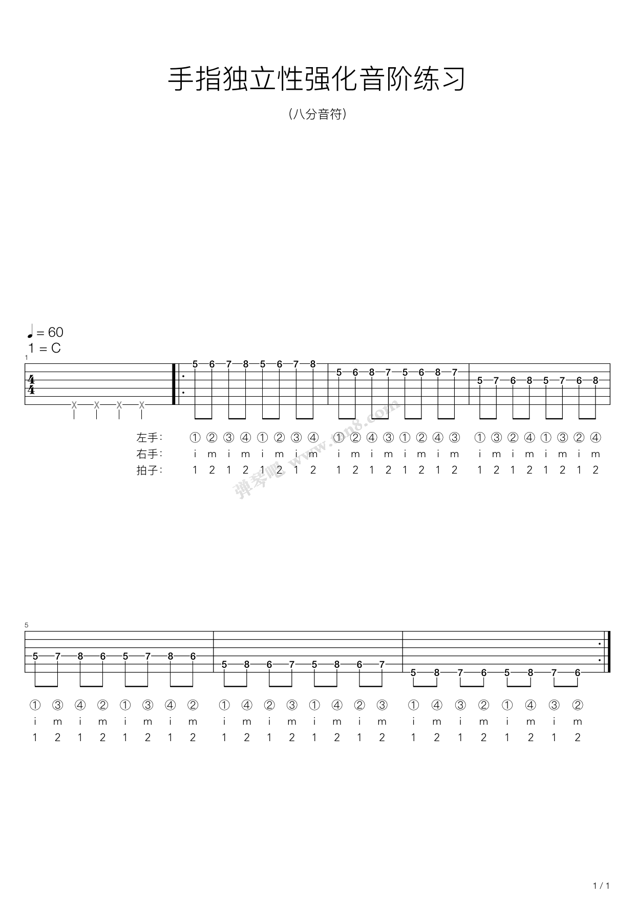 《手指独立性强化音阶练习(八分音符)》,群星(六线谱 吉他谱吉他谱 第