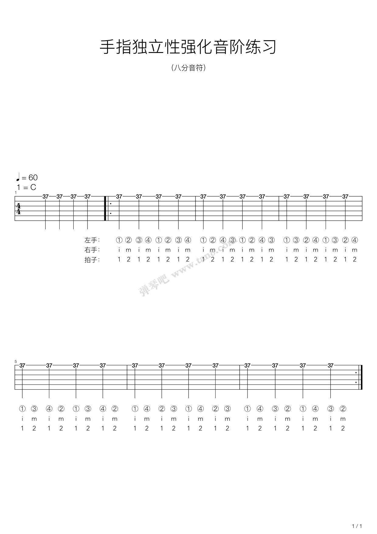 《手指独立性强化音阶练习(八分音符)》,群星(六线谱 吉他谱吉他谱 第