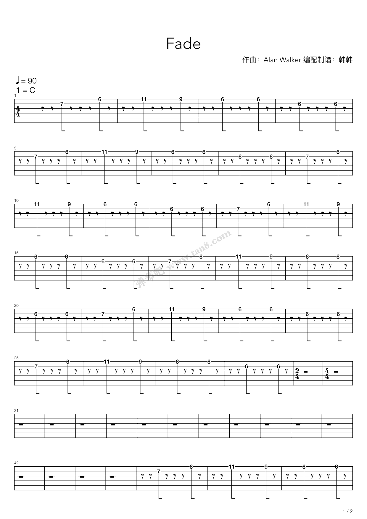 fadedfadef调吉他谱