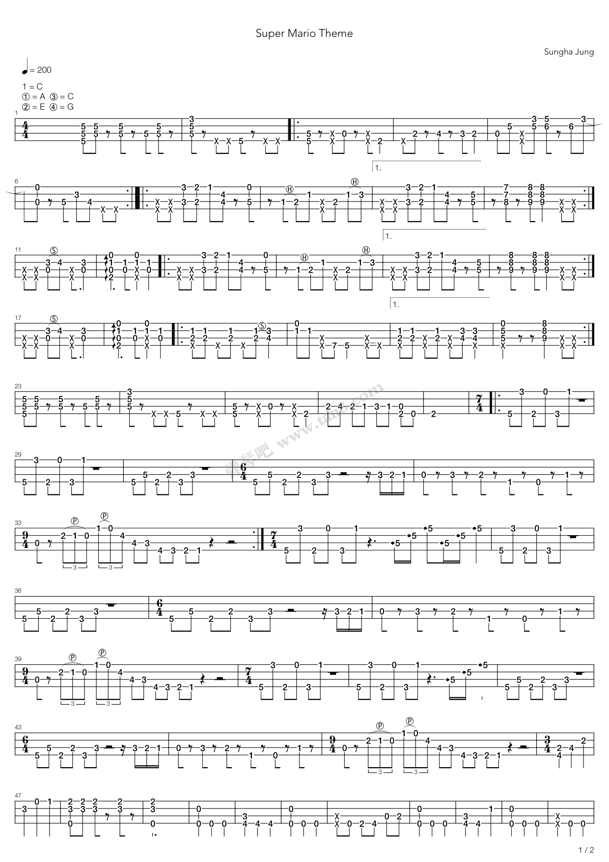 《super_mario(尤克里里指弹谱)》,super_mario(六线谱 吉他谱吉他谱