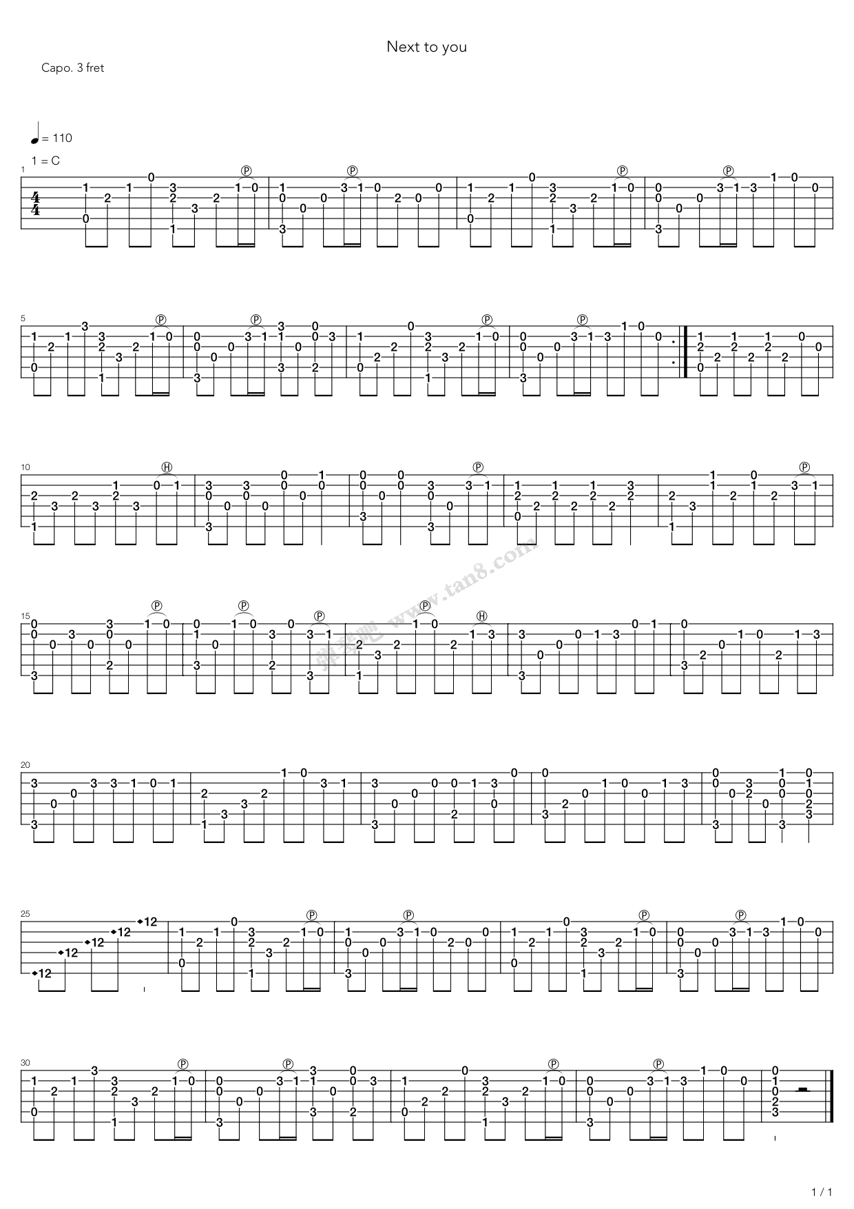 《寄生兽(next to you)》,动漫游戏(六线谱 吉他谱吉他谱 第1页