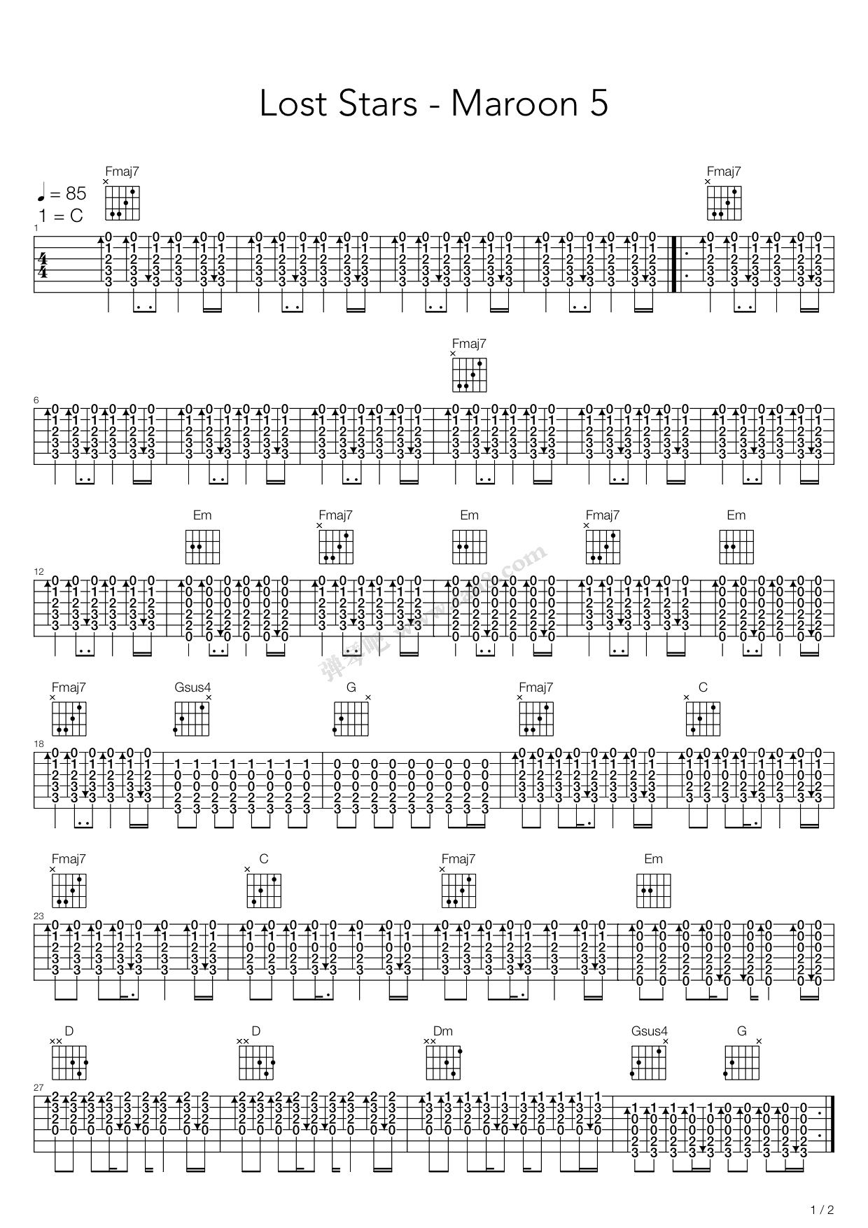 《lost stars》,maroon 5(六线谱 吉他谱吉他谱 第1页