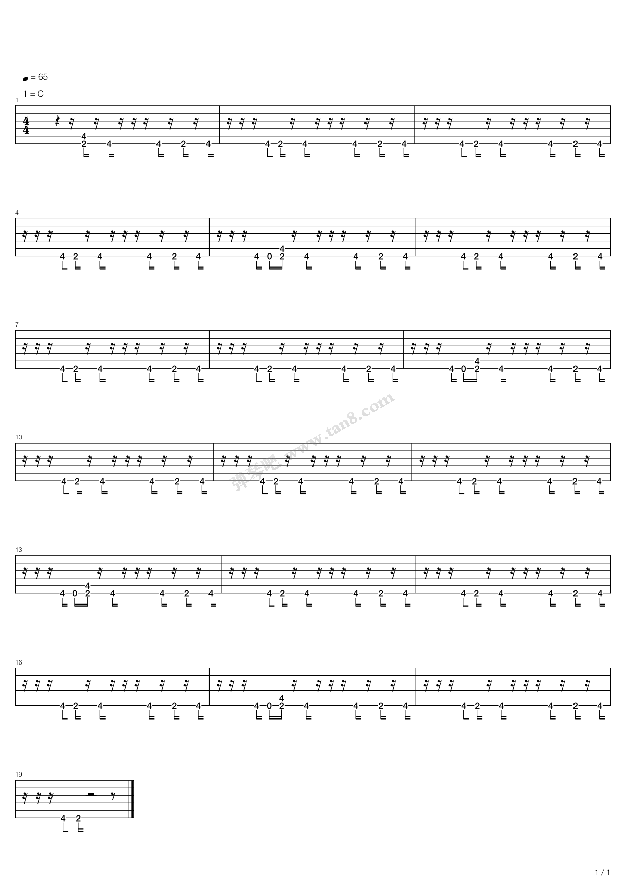 《流星雨》节奏吉他谱_完全谱C调_初级简洁版有大横按_F4弹唱六线谱 - 易谱库