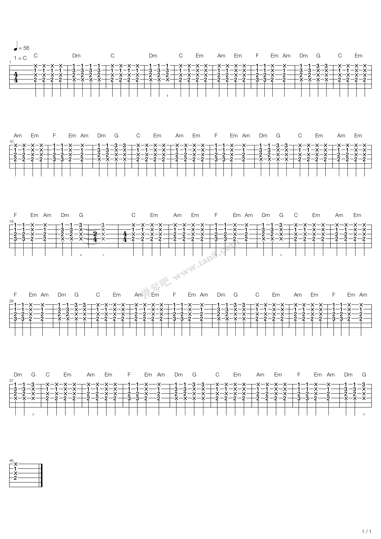 《honey》,王心凌(六线谱 吉他谱吉他谱 第1页