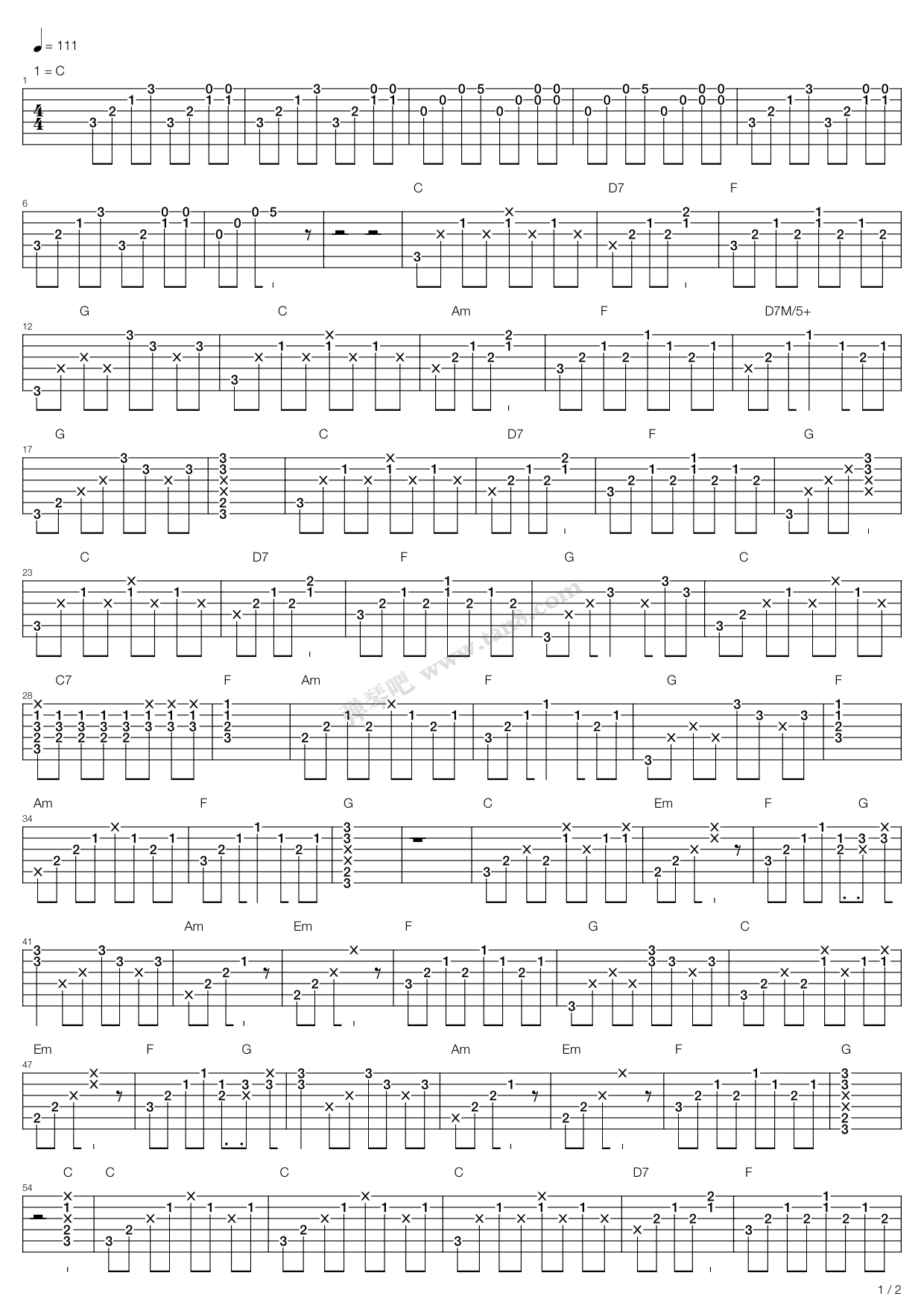 《梦醒了-弹唱版》,王菲(六线谱 吉他谱吉他谱 第1页