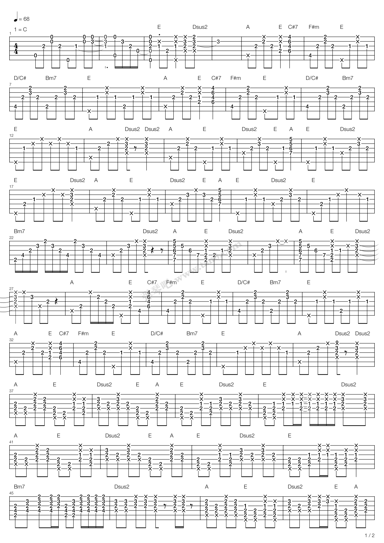 《katrina(双吉他)》,陶喆(六线谱 吉他谱吉他谱 第2页