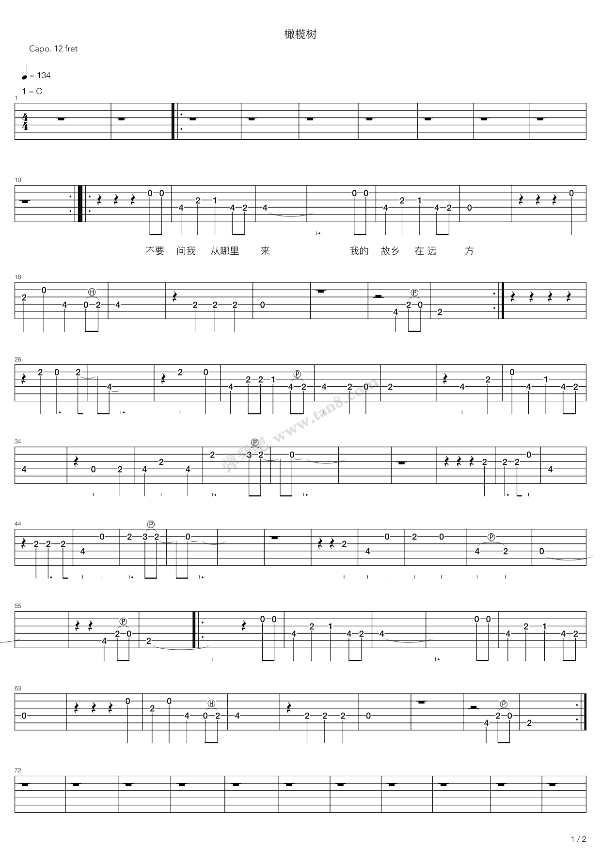 齐豫 - 橄榄树 [弹唱] 吉他谱