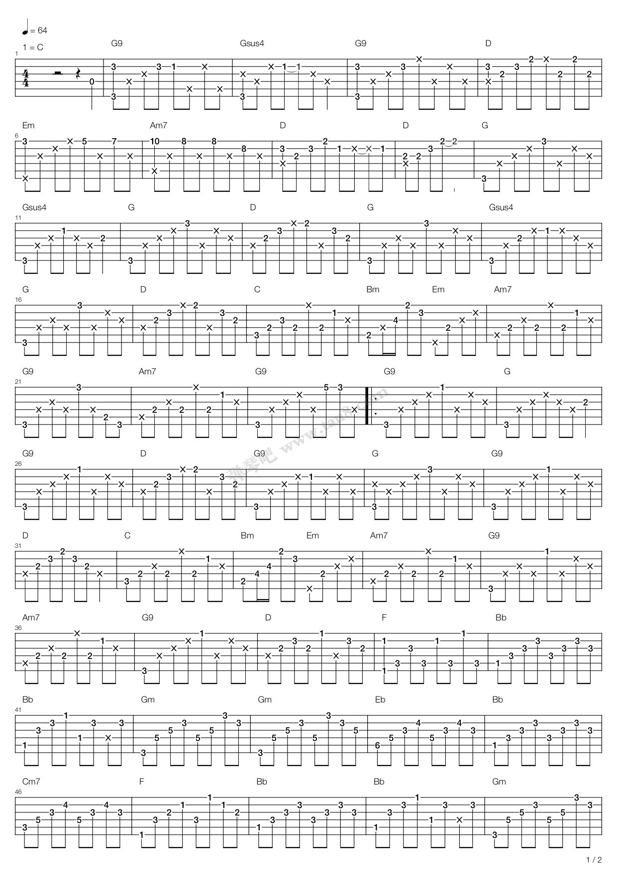 《广岛之恋(适合弹唱版)》,莫文蔚(六线谱 吉他谱吉他谱 第1页