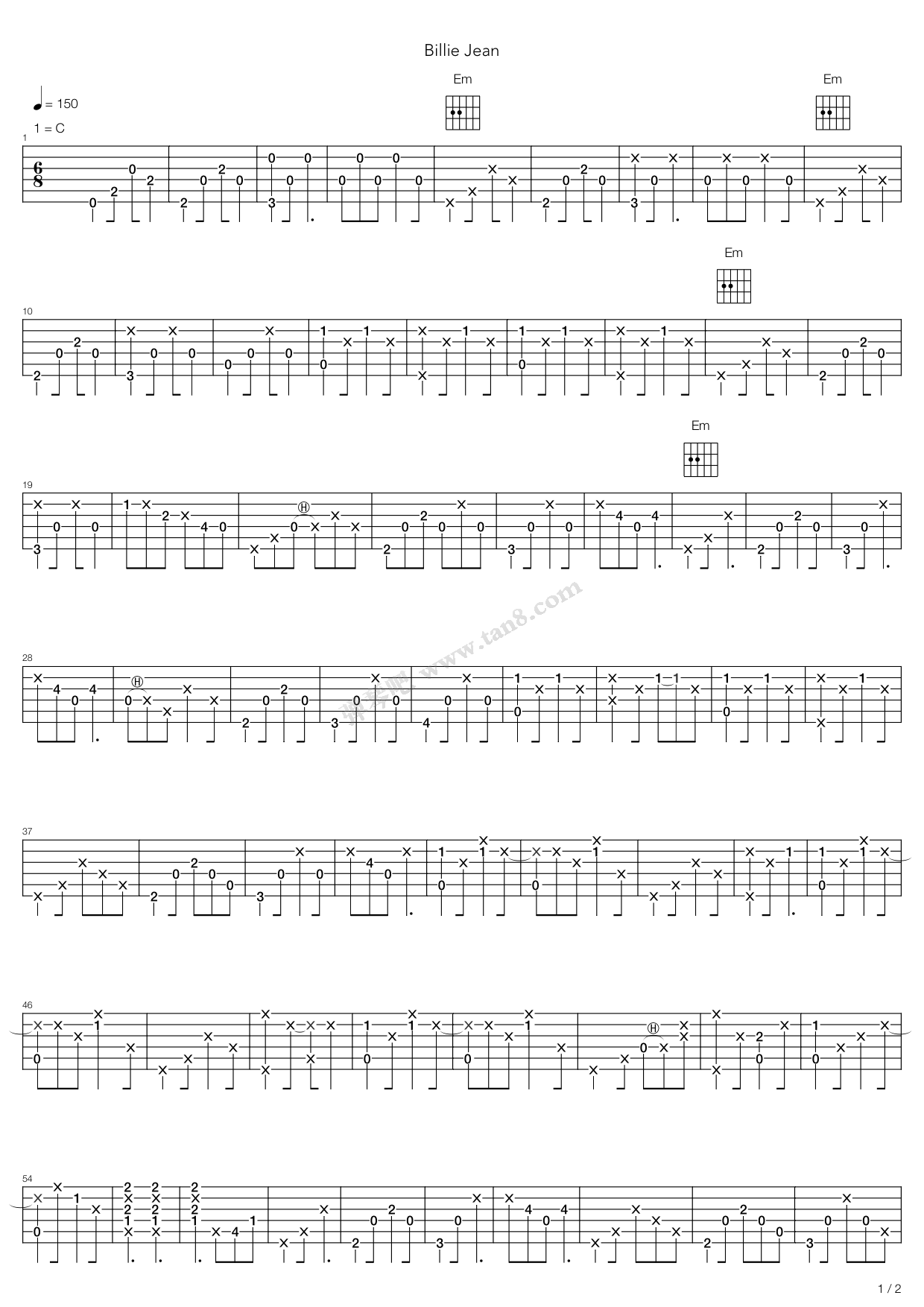 《筷子兄弟 billie.jean》,筷子兄弟(六线谱 吉他谱吉他谱 第1页