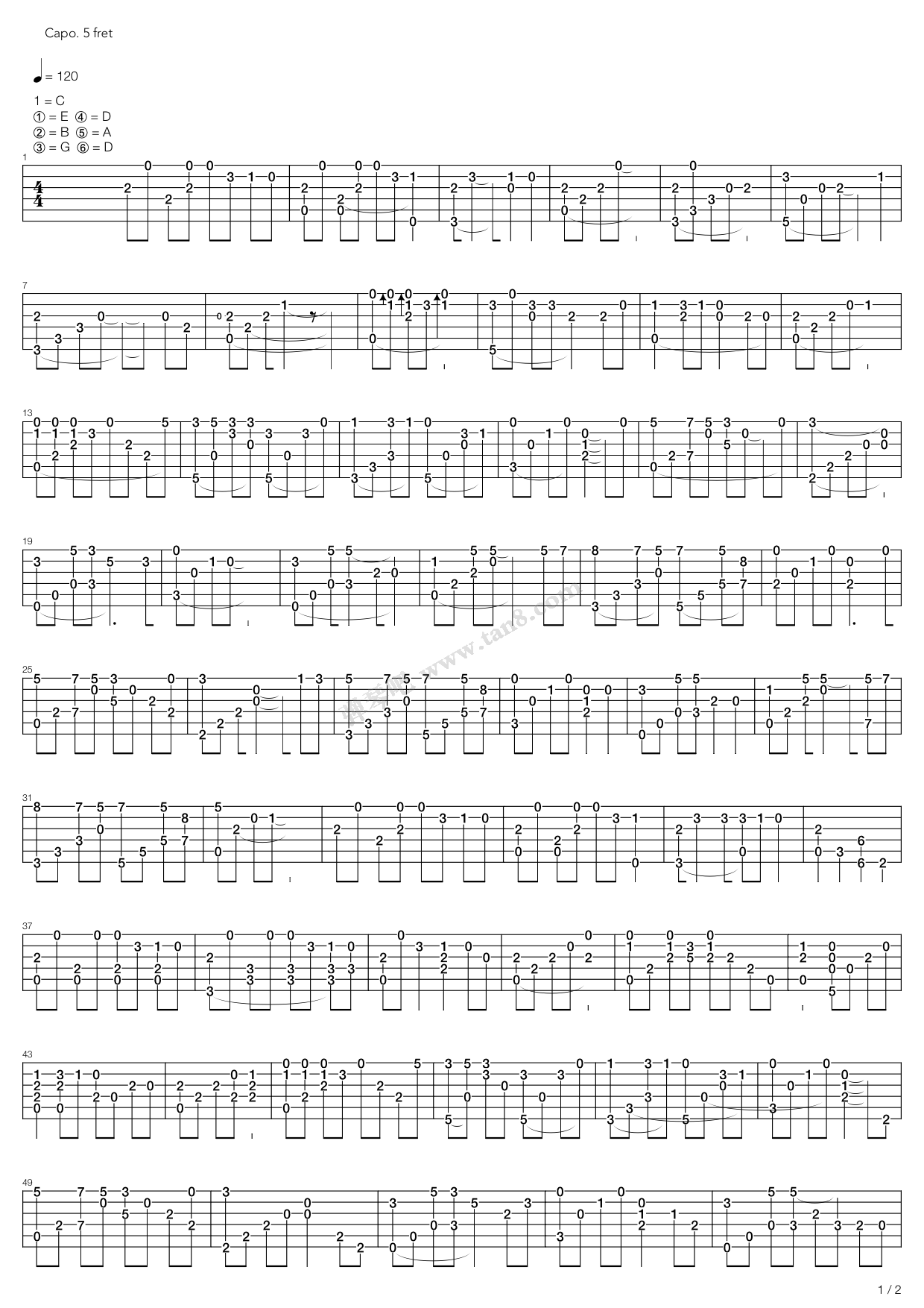 《蝶恋》,刘亦菲(六线谱 吉他谱吉他谱 第1页