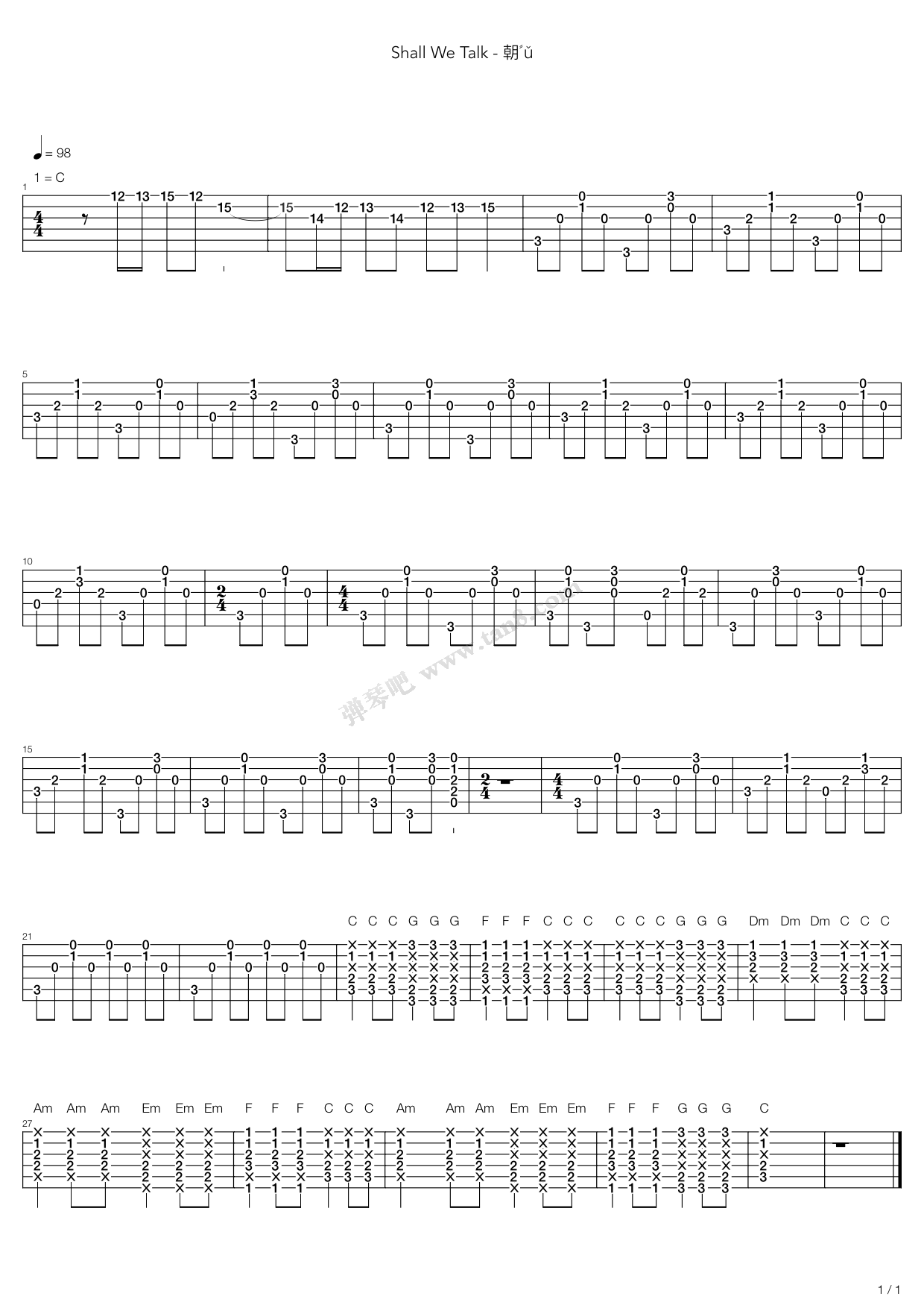 《shallwetalk》,陈奕迅(六线谱 吉他谱吉他谱 第1页