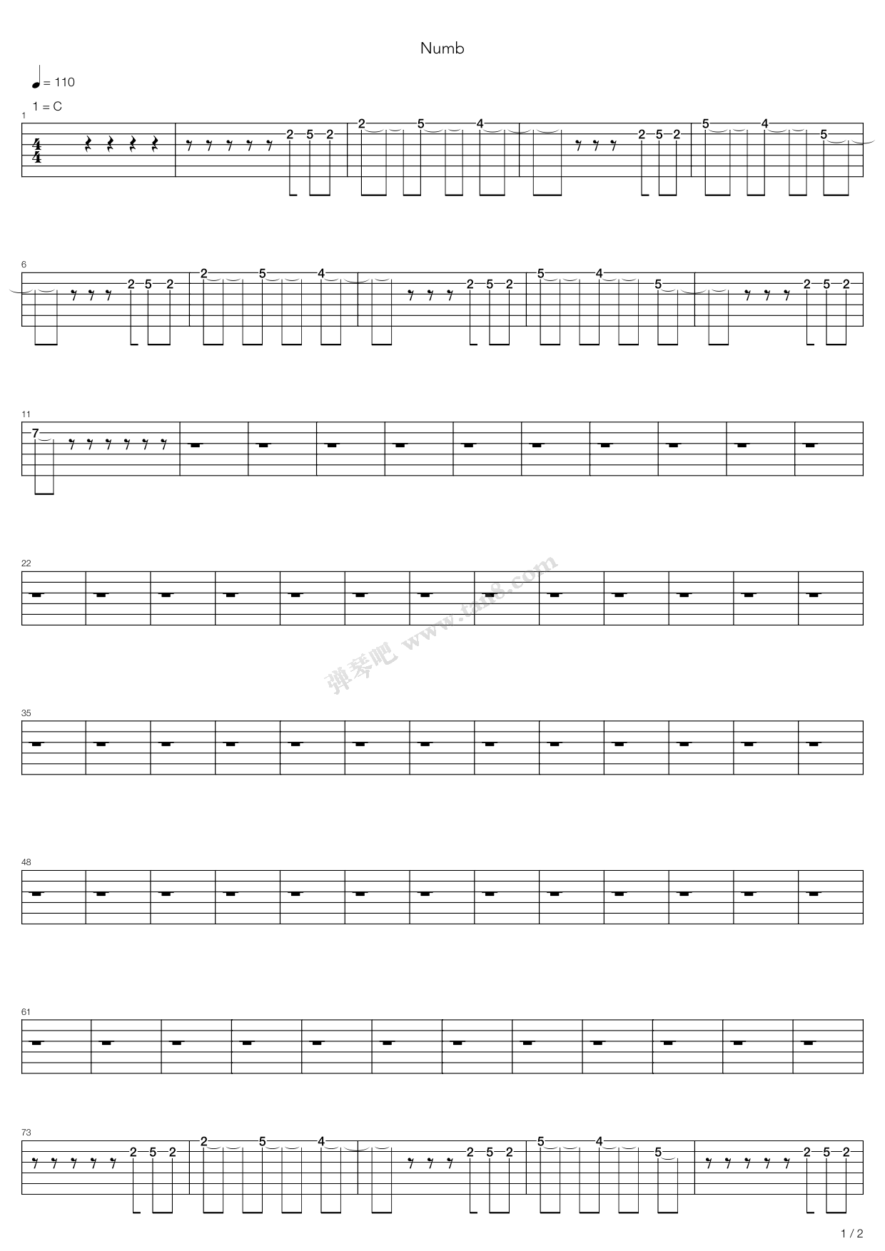 《numb》,linkin park(六线谱 吉他谱吉他谱 第1页
