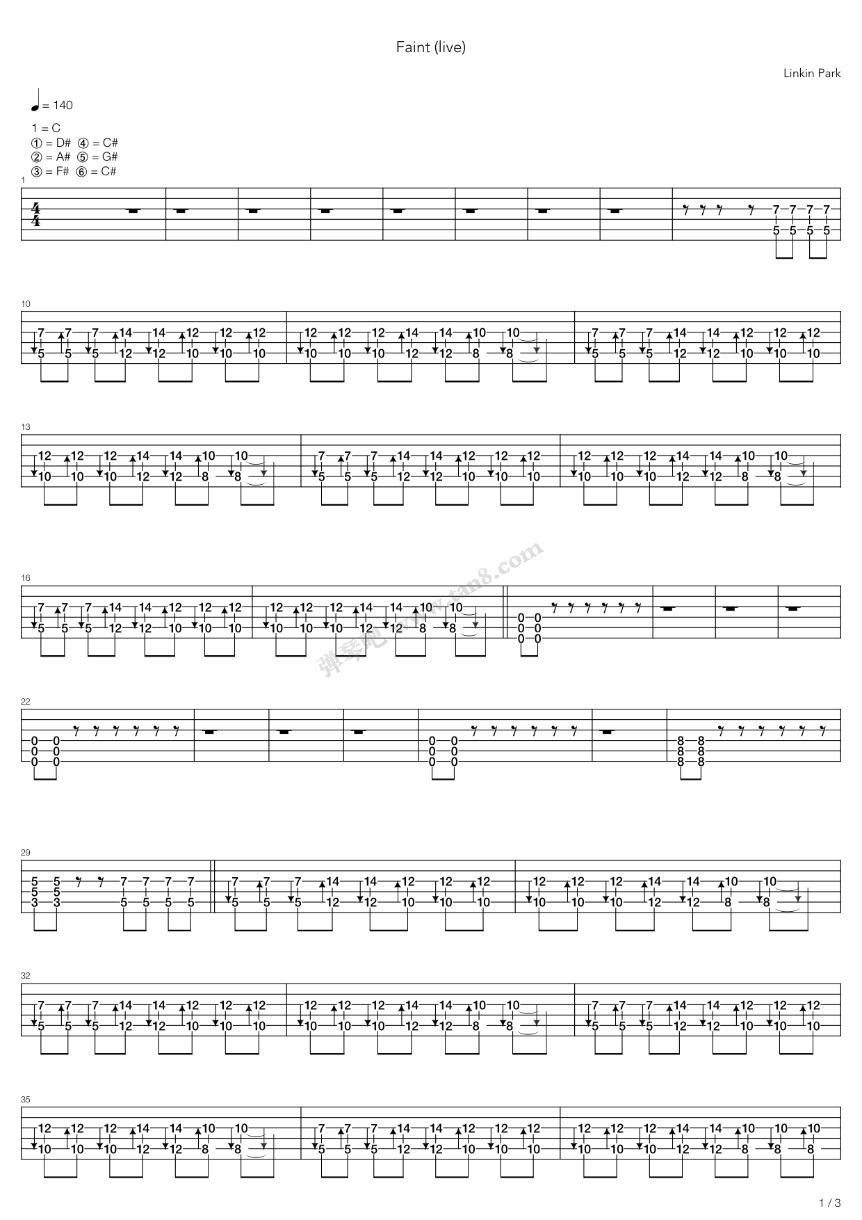 《faint (live)》,linkin park(六线谱 吉他谱吉他谱 第1页