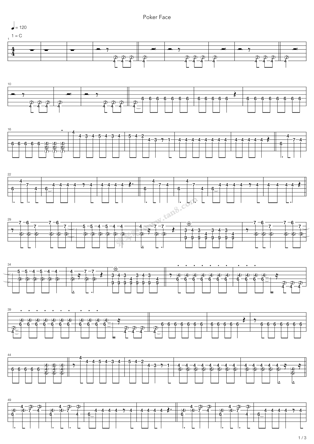 很火的lady gaga -poker face 吉他谱-虫虫吉他谱免费下载