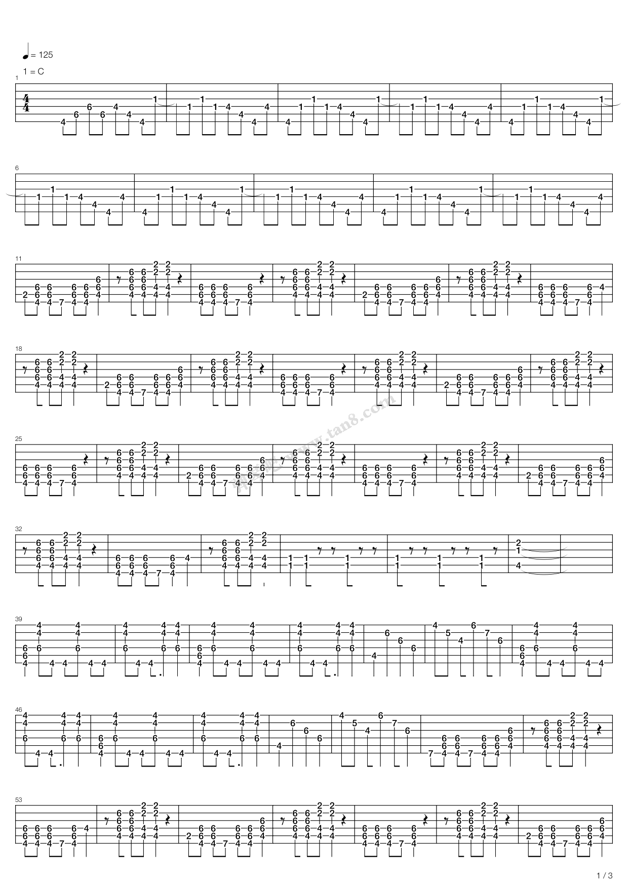 《kiss - take it off》,kiss(六线谱 吉他谱吉他谱 第1页