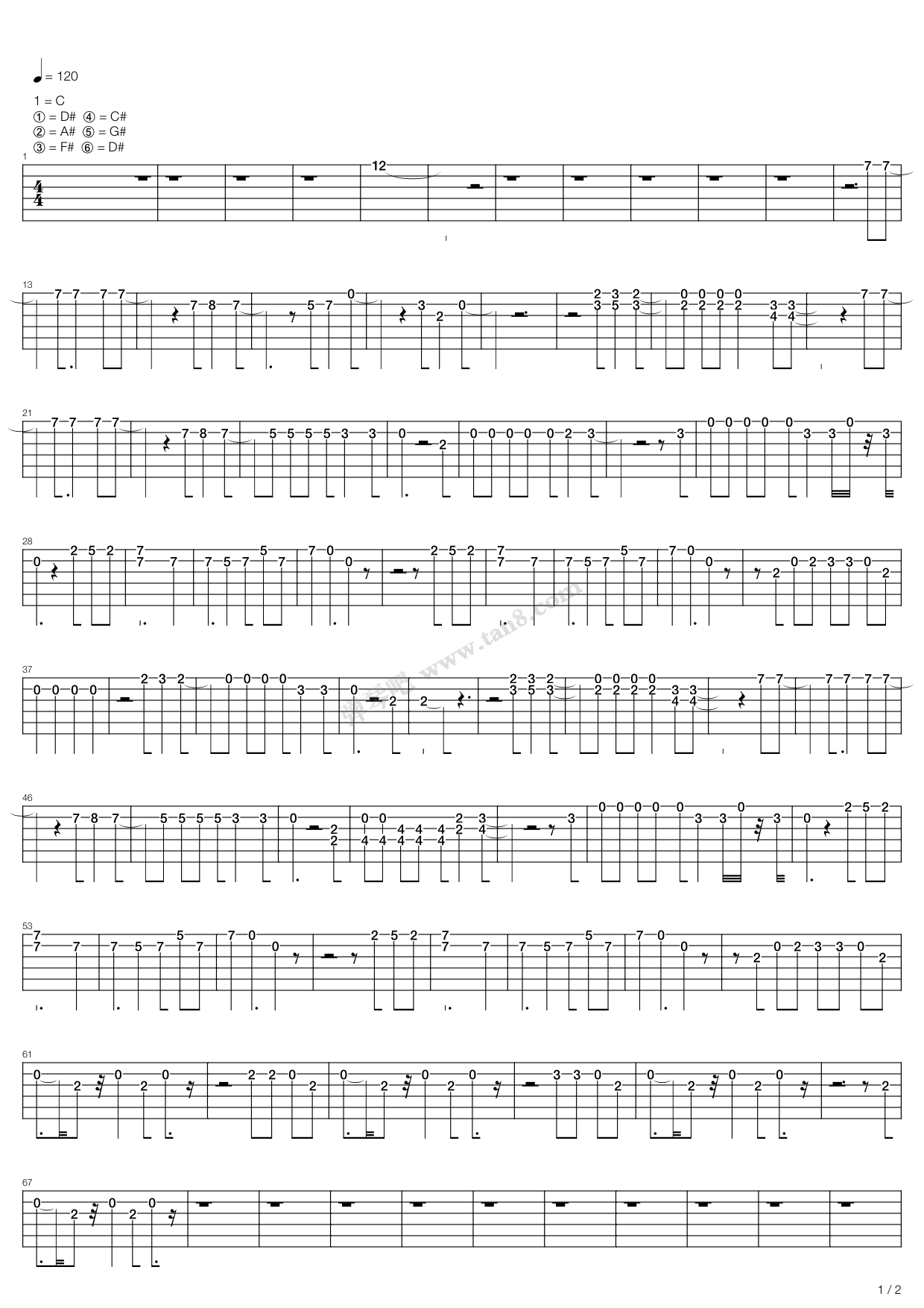 《kiss - psycho circus》,kiss(六线谱 吉他谱吉他谱 第1页