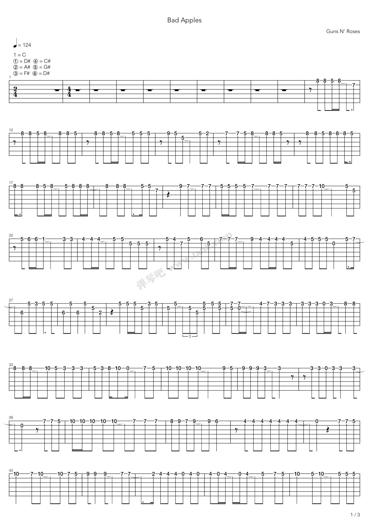 《bad_apples》,guns n roses(六线谱 吉他谱吉他谱 第1页