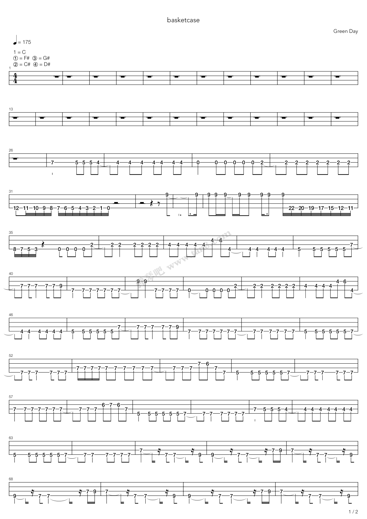 basketcase 吉他谱-虫虫吉他谱免费下载