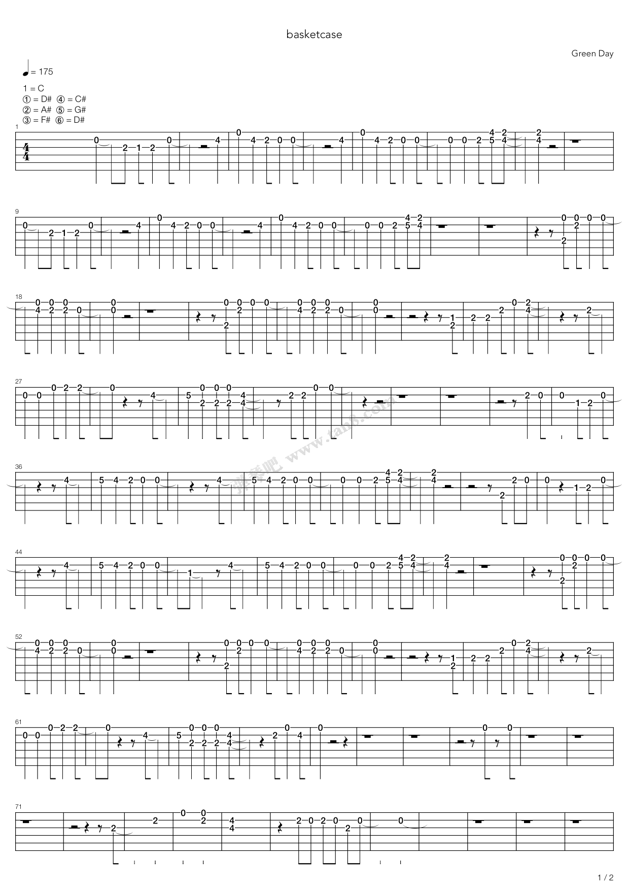 basketcase 吉他谱-虫虫吉他谱免费下载