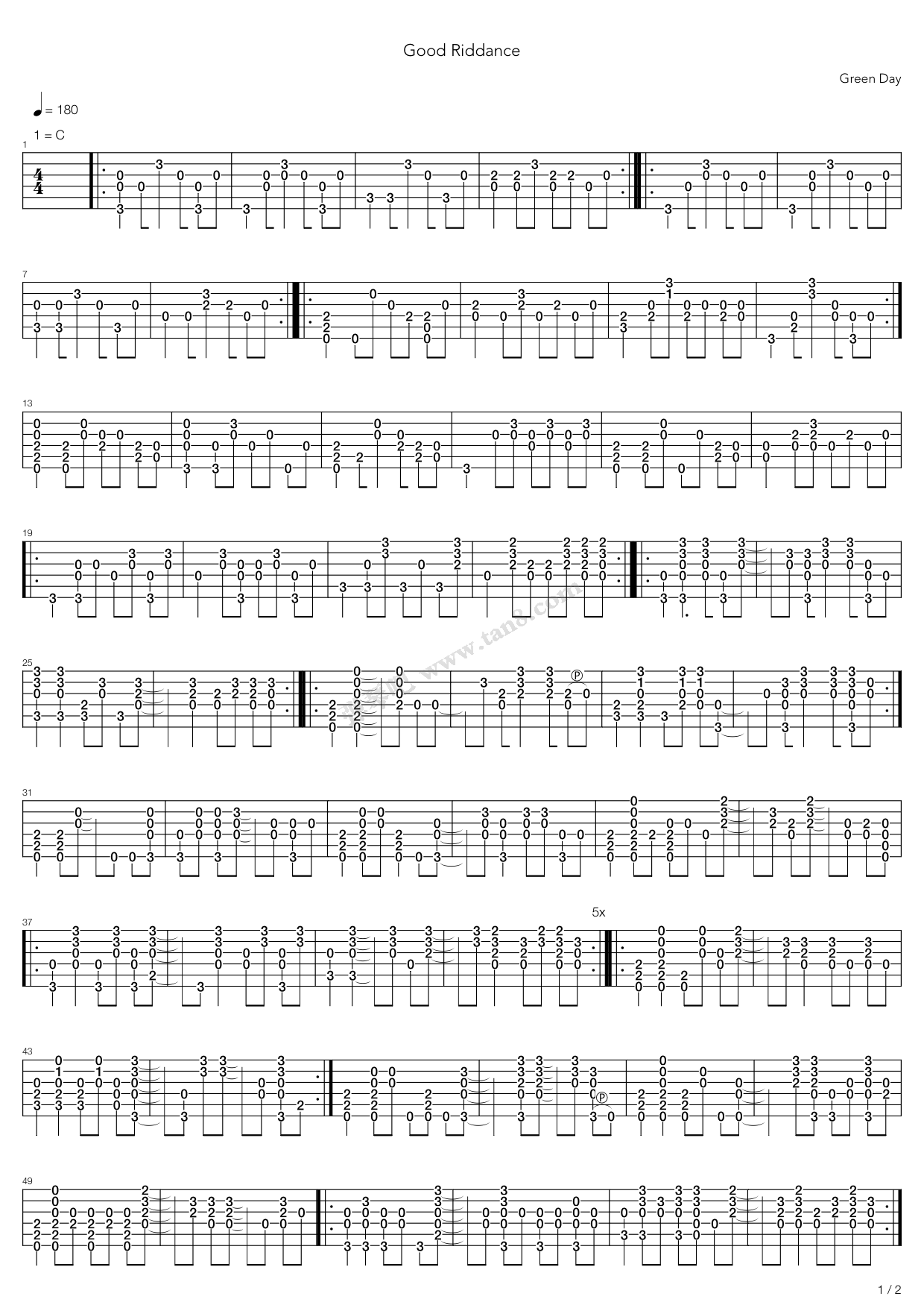 《good riddance》,green day(绿日)(六线谱 吉他谱吉他谱 第1页
