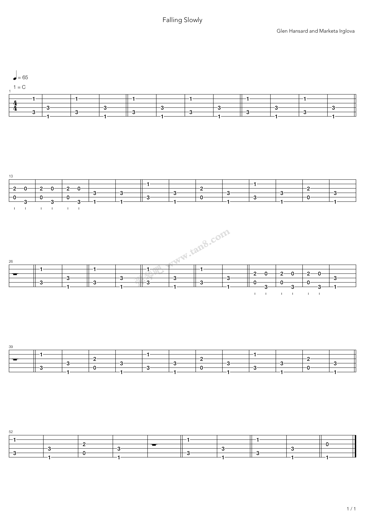 fallingslowly吉他谱