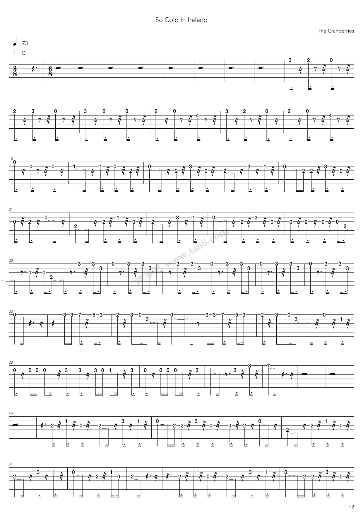 《so cold in ireland》,cranberries(六线谱 吉他谱吉他谱 第1页