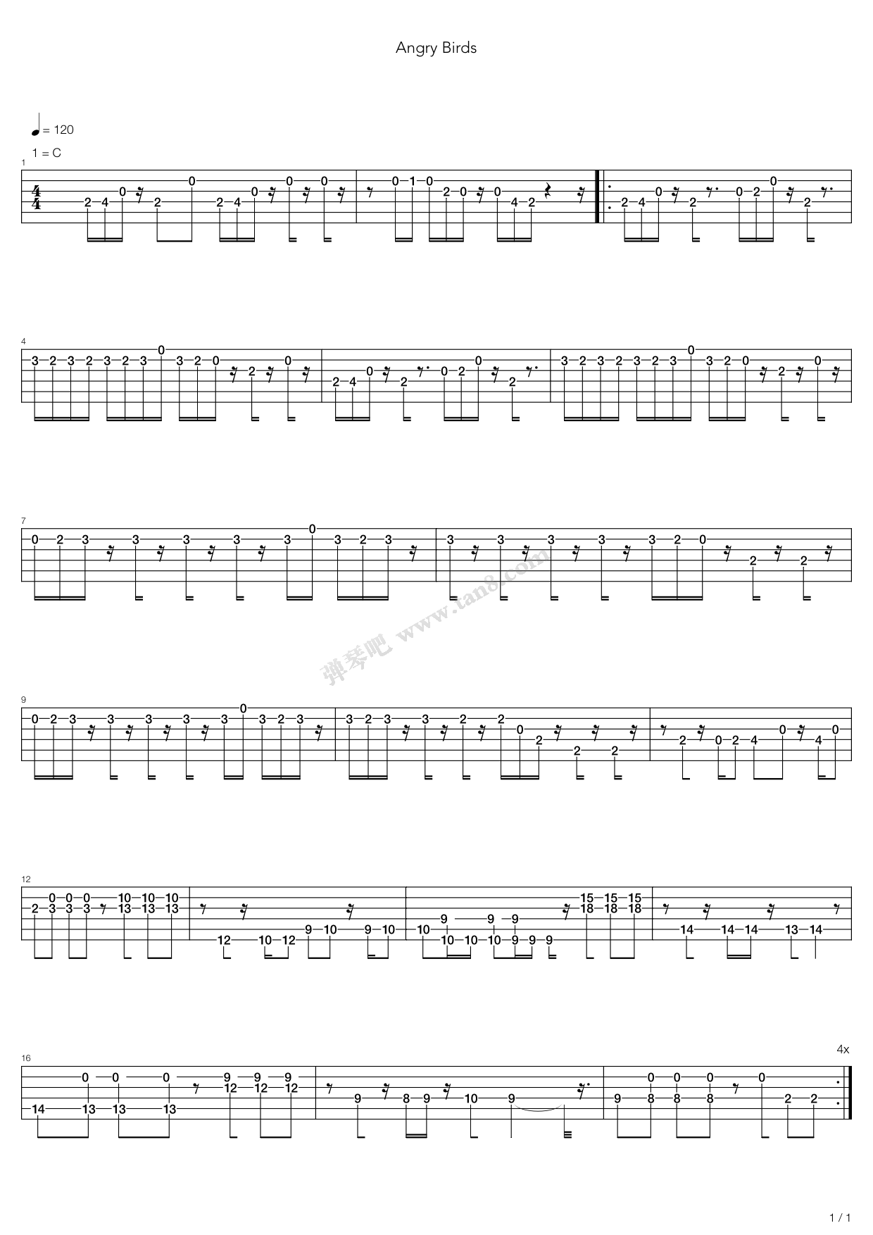 《angry birds 愤怒的小鸟》,game(六线谱 吉他谱吉他谱 第1页