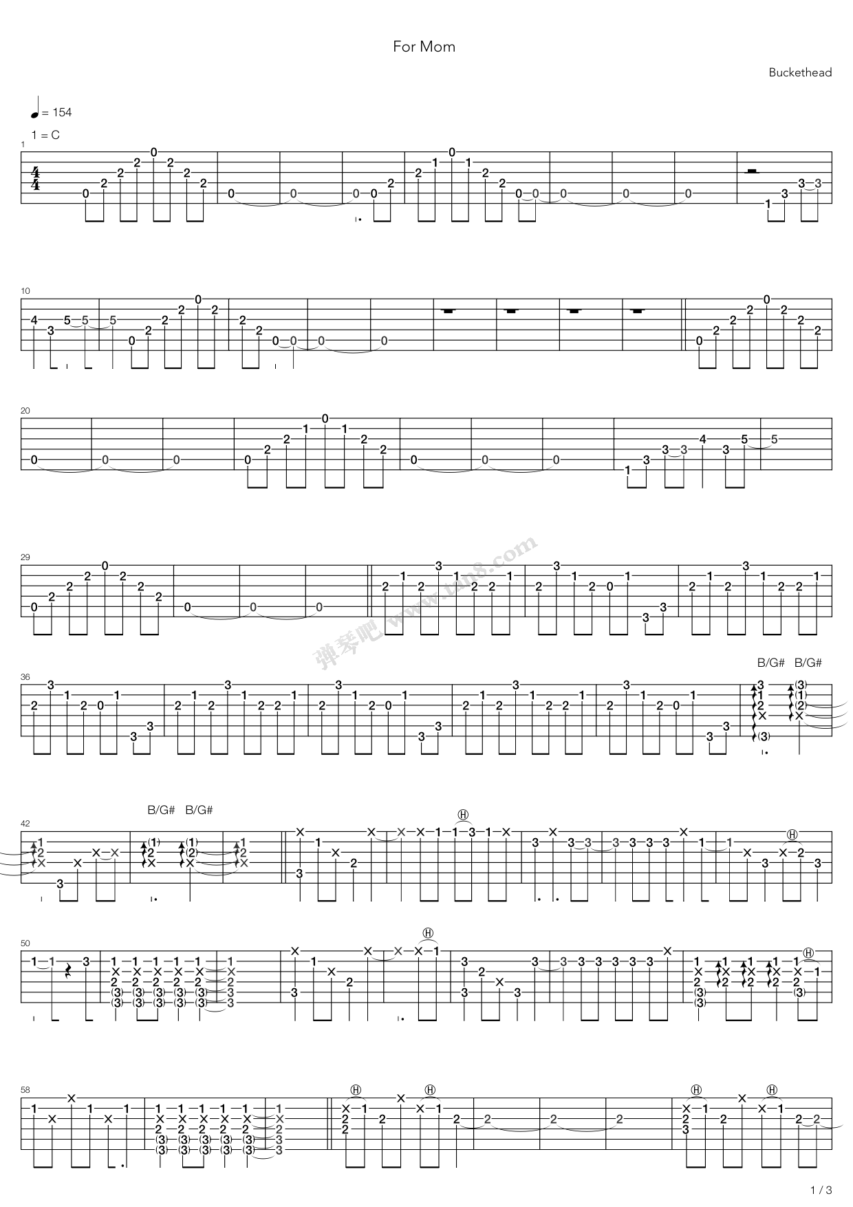 《for mom木吉他现场版》,buckethead(六线谱 吉他谱吉他谱 第1页