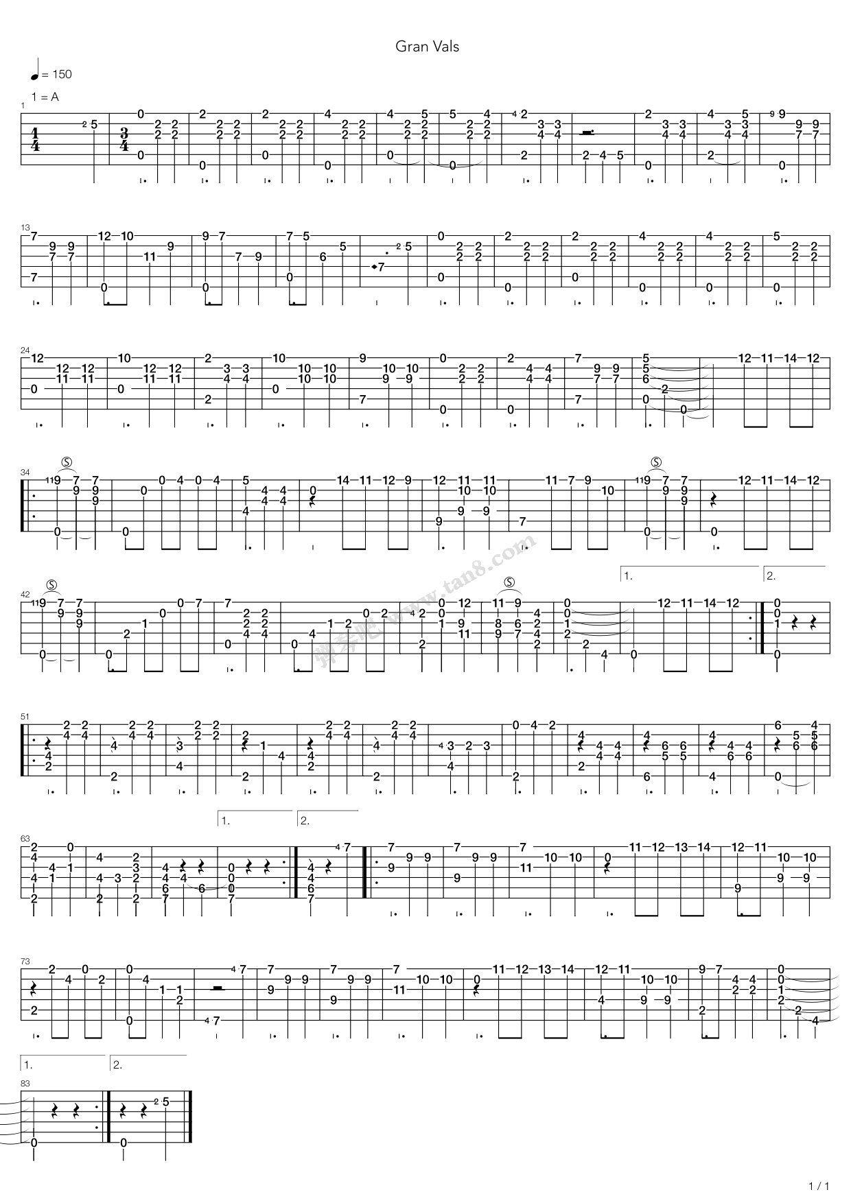 gran vals (nokia铃声) 吉他谱-虫虫吉他谱免费下载