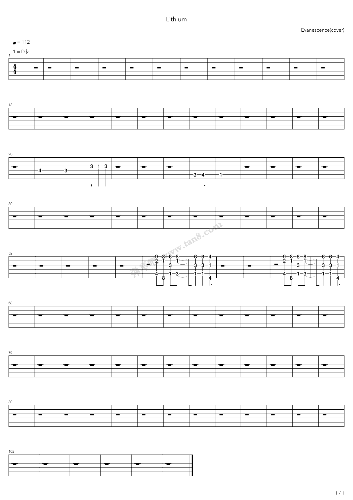 lithium ver3 吉他谱-虫虫吉他谱免费下载