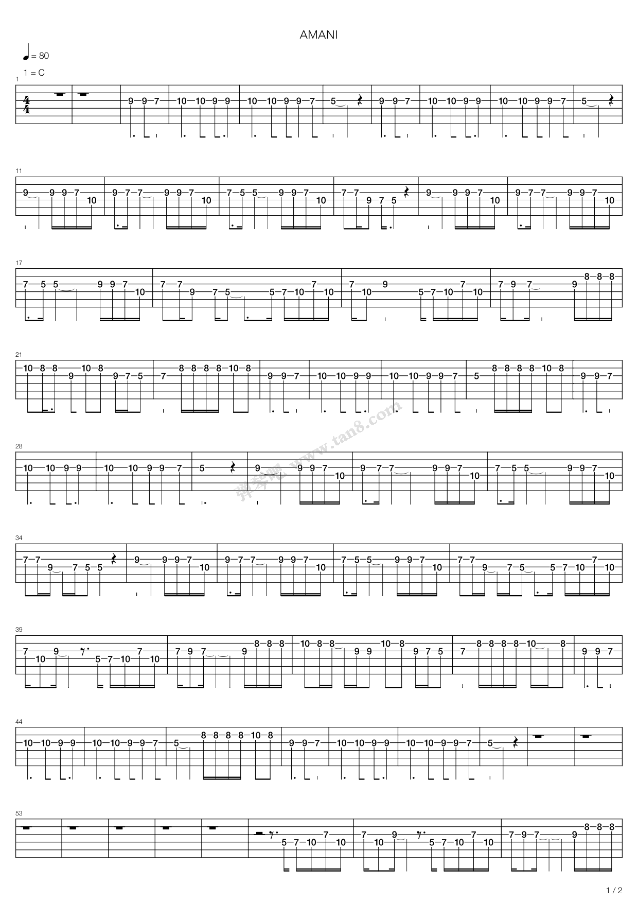 amani(不插电版) 吉他谱-虫虫吉他谱免费下载