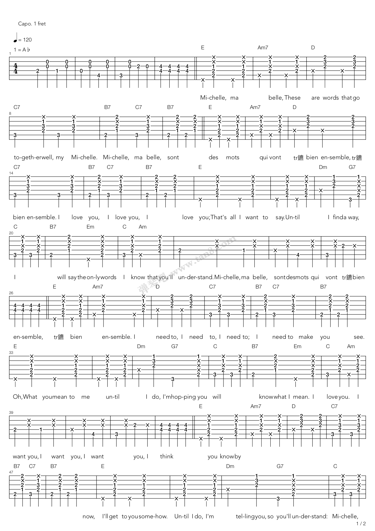 beatles (the)披头士乐队 - michelle (2) 吉他谱-虫虫吉他谱免费下载