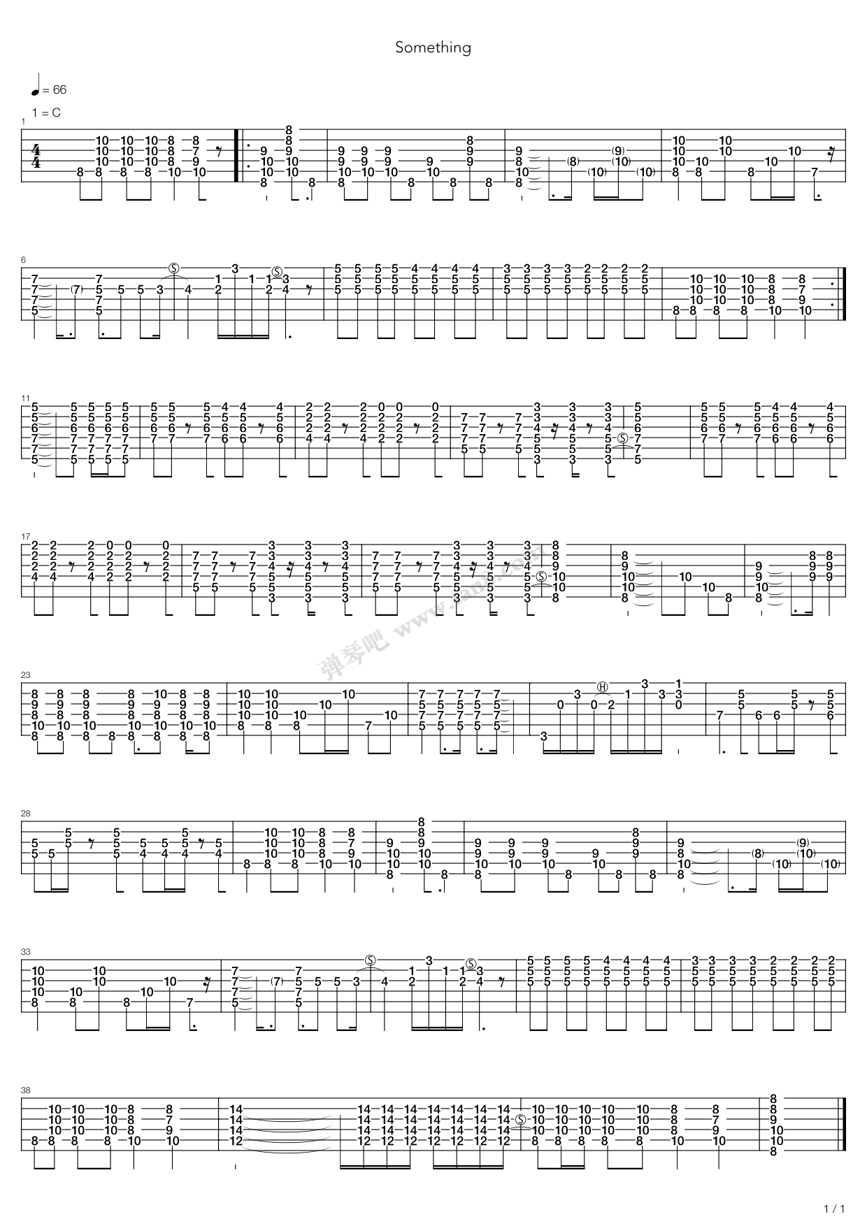 《something》,beatles(甲壳虫乐队)(六线谱 吉他谱吉他谱 第1页