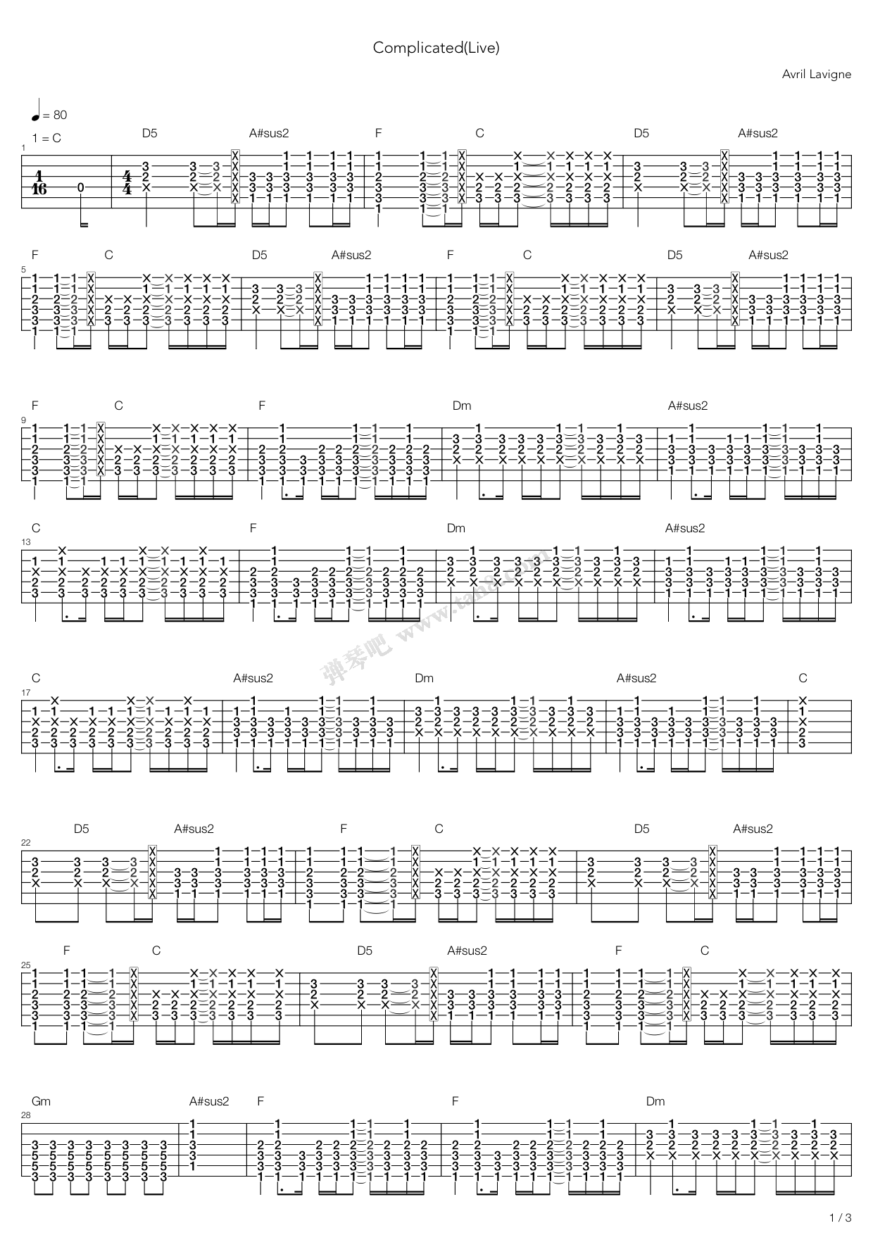 complicated cd原版 吉他谱-虫虫吉他谱免费下载