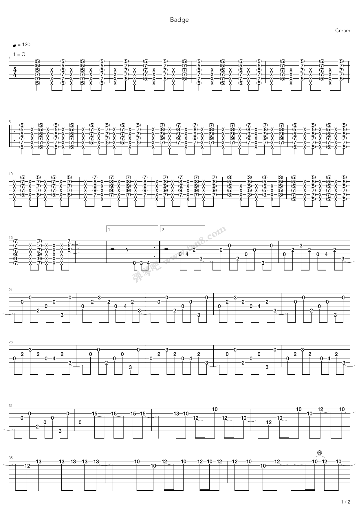 《badge》,cream(六线谱 吉他谱吉他谱 第1页