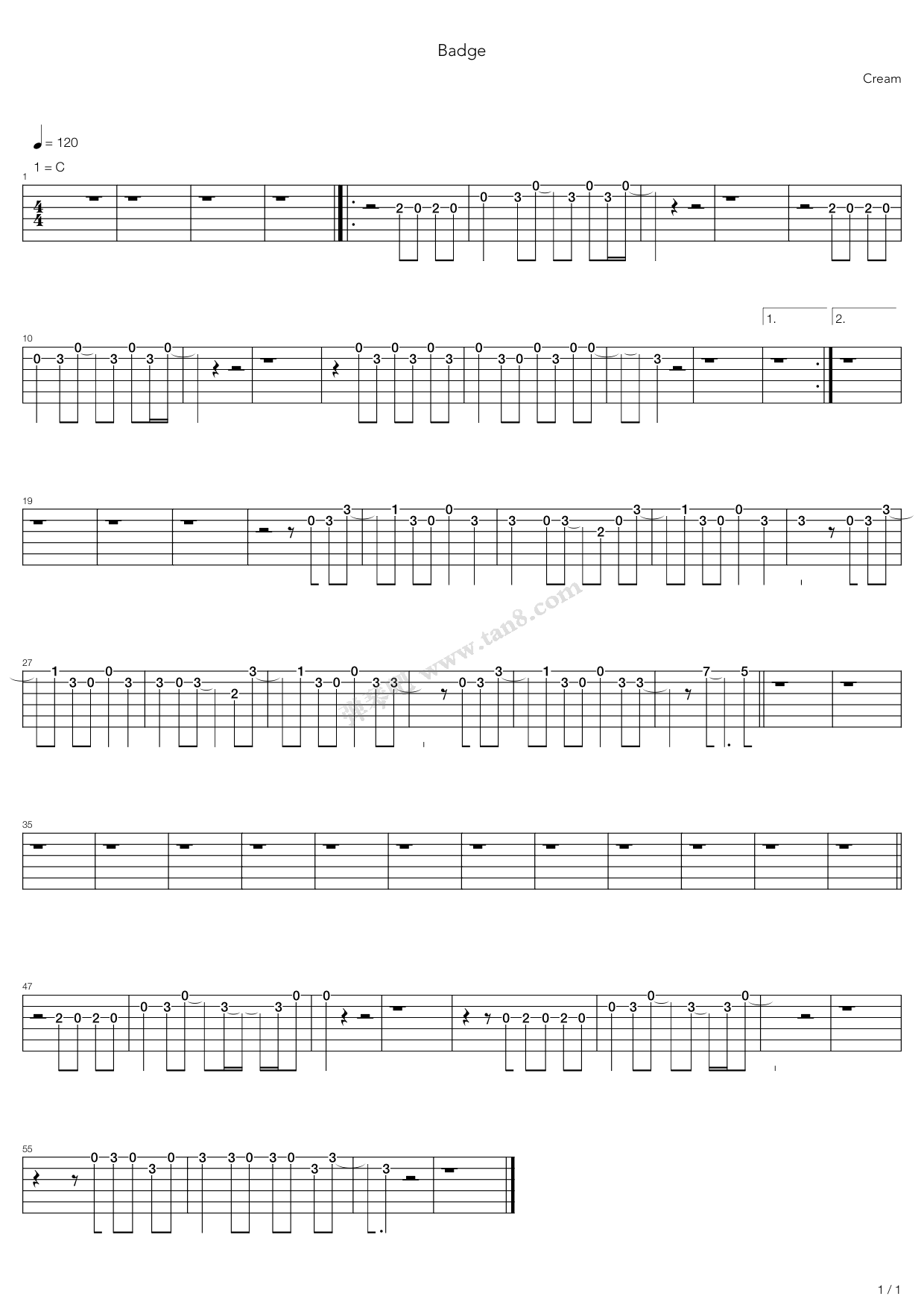 《badge》,cream(六线谱 吉他谱吉他谱 第6页