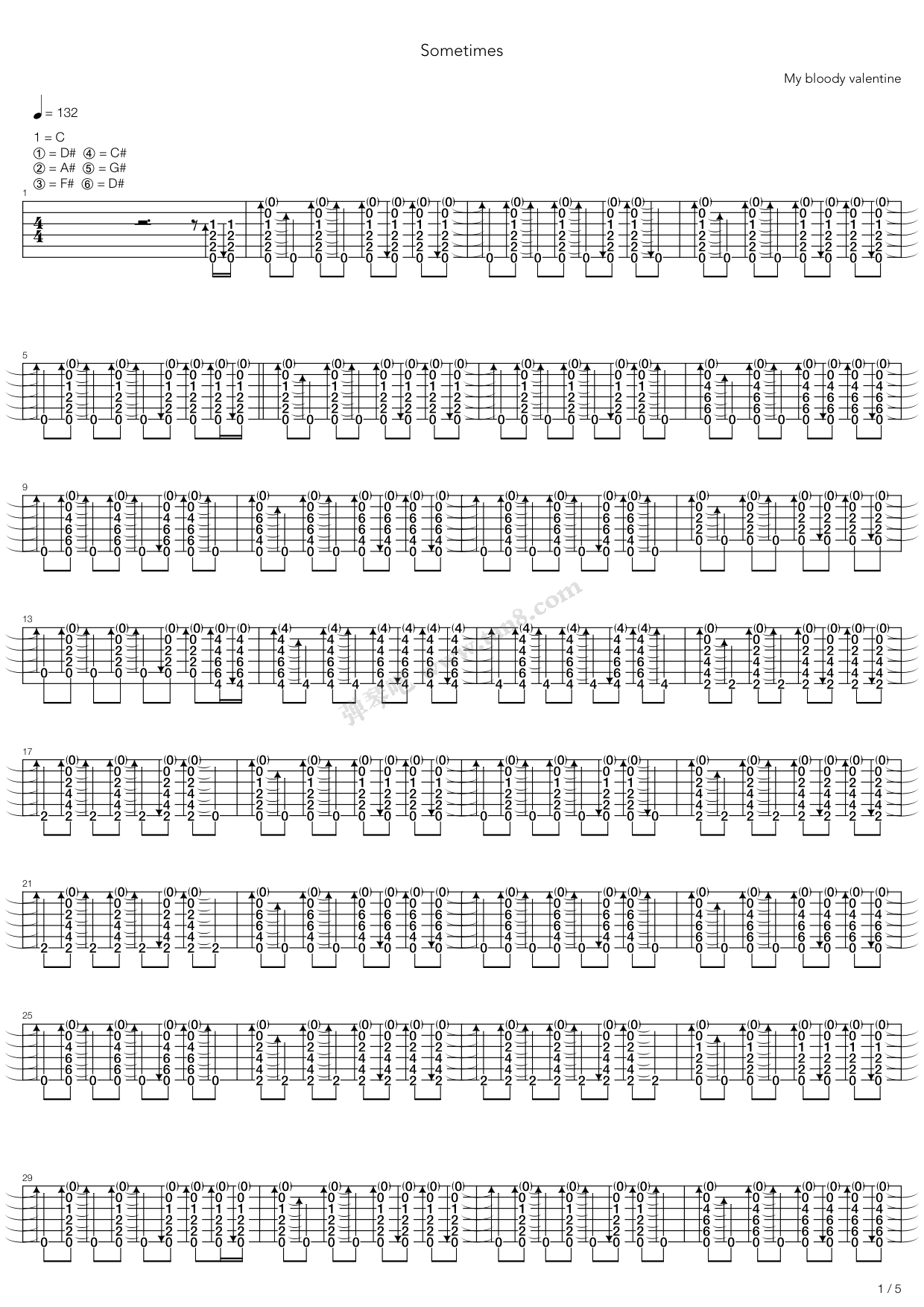 《sometimes》,my bloody valentine(六线谱 吉他谱吉他谱 第1页
